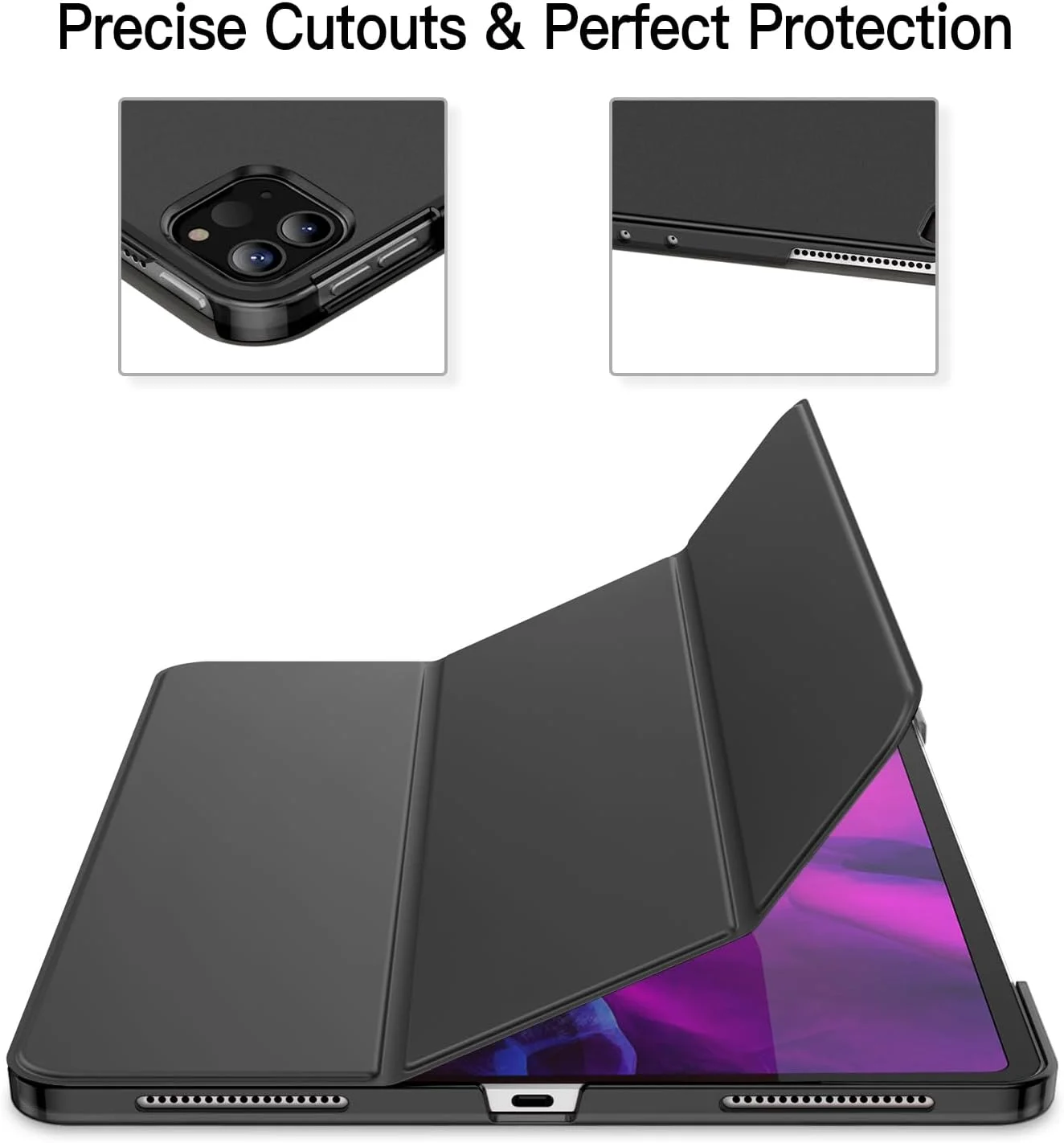 کاور JETech برای آیپد پرو 12.9 اینچی (مدل 2020/2018، نسل 4/3)، سازگار با قلم، دارای قابلیت بیدار/خواب خودکار (مشکی)