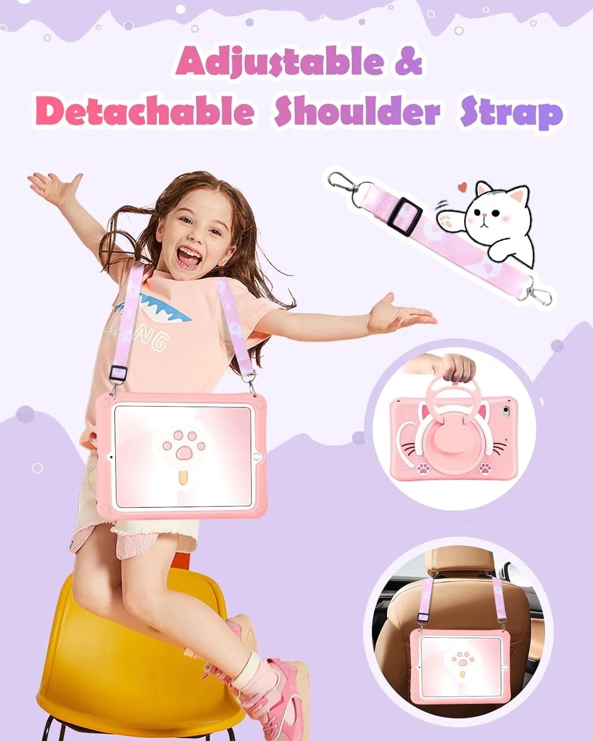 کاور سیلیکونی آیپد مینی 4/5 مدل SurgeCraft طرح گربه، 7.9 اینچ، مناسب دختران، دارای بند و استند، محافظ نرم برای آیپد مینی نسل 5 و 4 اپل