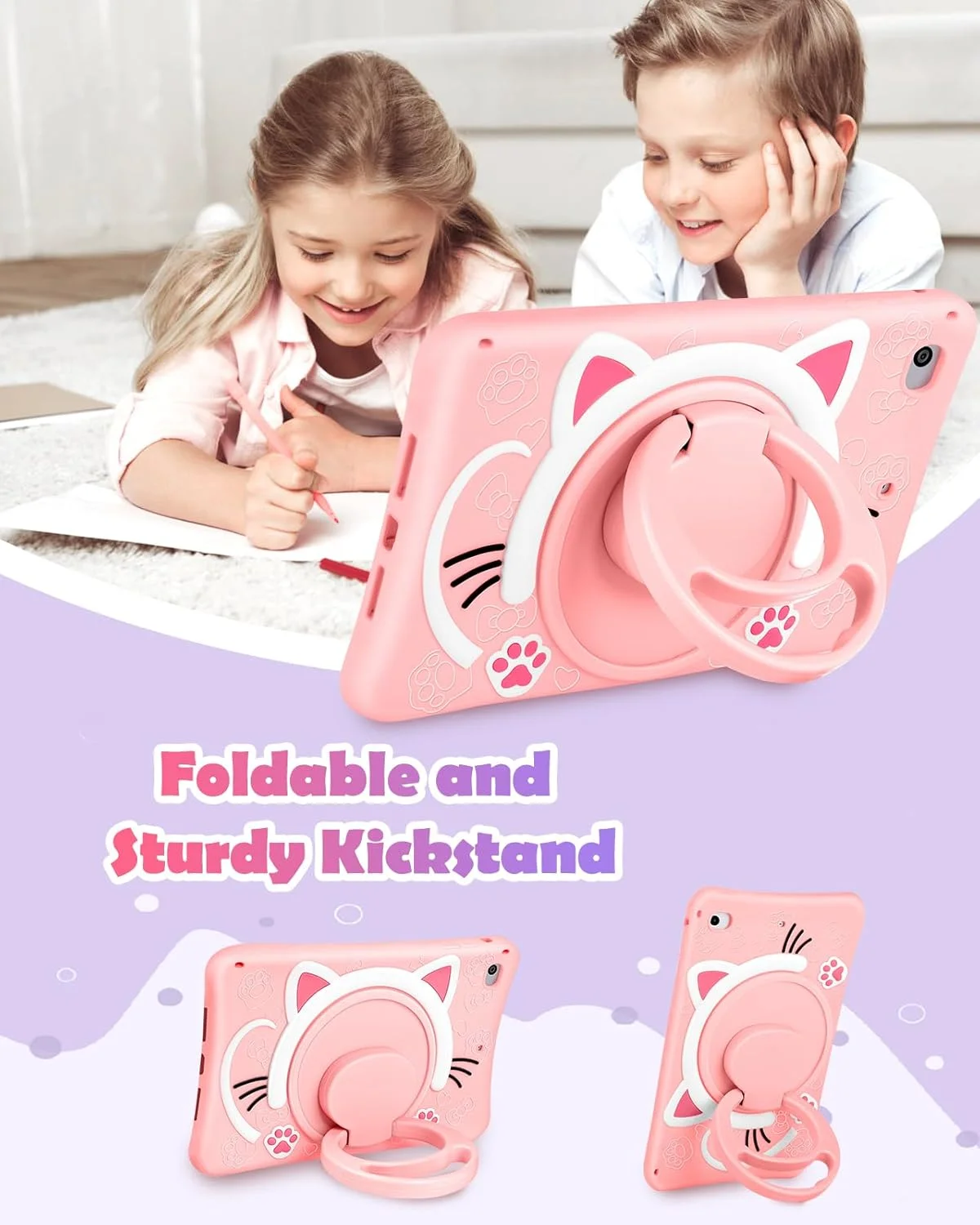 کاور سیلیکونی آیپد مینی 4/5 مدل SurgeCraft طرح گربه، 7.9 اینچ، مناسب دختران، دارای بند و استند، محافظ نرم برای آیپد مینی نسل 5 و 4 اپل