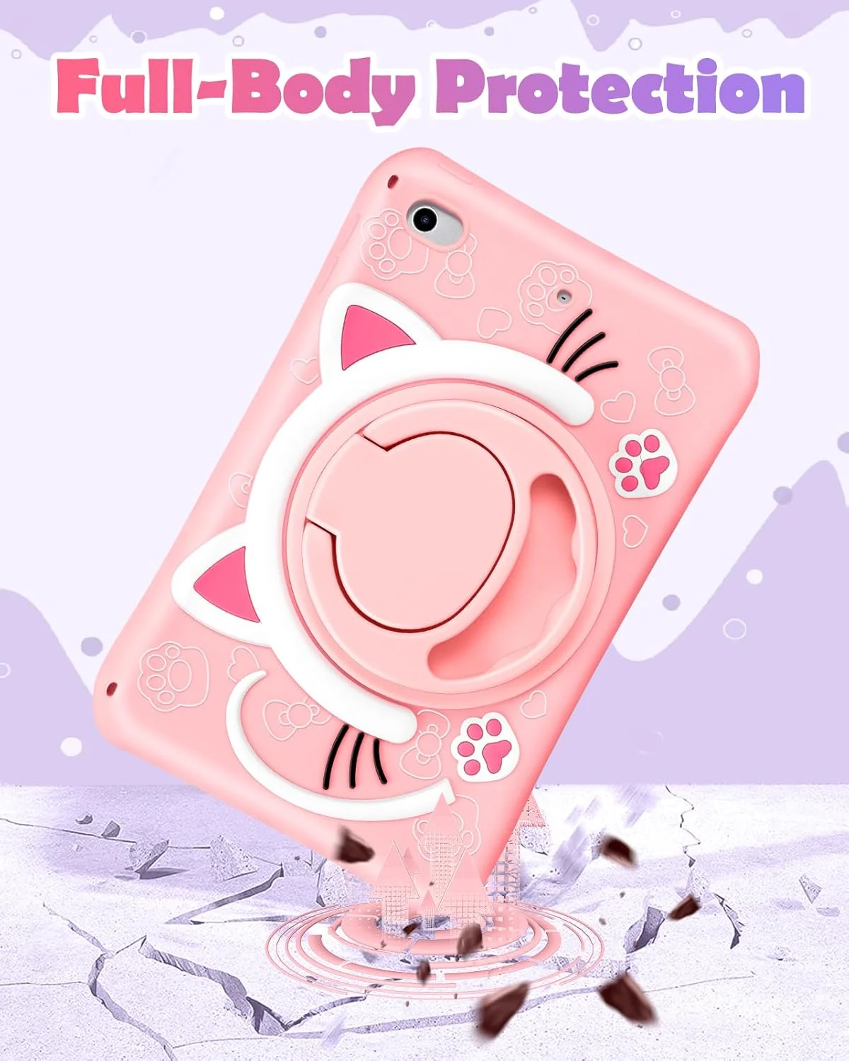 کاور سیلیکونی آیپد مینی 4/5 مدل SurgeCraft طرح گربه، 7.9 اینچ، مناسب دختران، دارای بند و استند، محافظ نرم برای آیپد مینی نسل 5 و 4 اپل