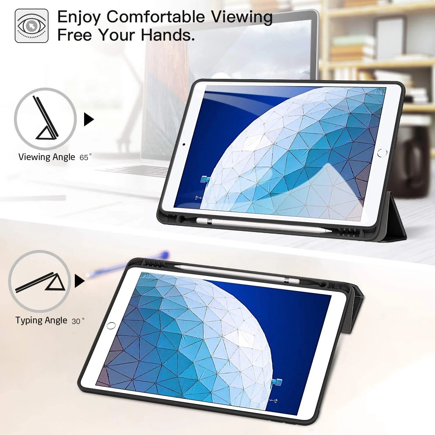 کاور ZtotopCase برای آیپد ایر 10.5 اینچ 2019 (نسل سوم) و آیپد پرو 10.5 اینچ 2017، کاور پشتی TPU نرم و فوق العاده نازک با جا مدادی داخلی آیپد، با عملکرد خواب/بیداری خودکار، مشکی