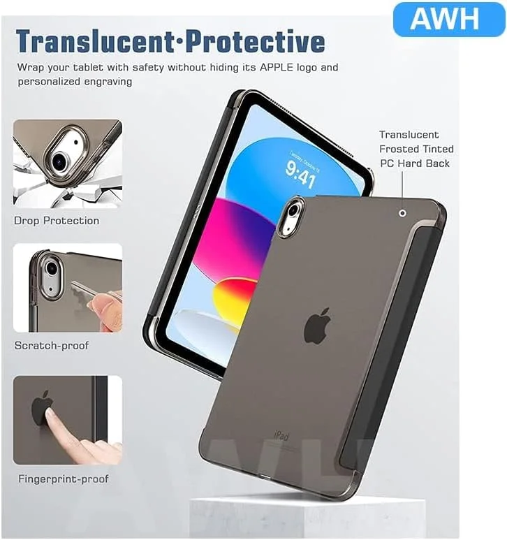 کاور آیپد AWH مناسب برای آیپد نسل 10 سال 2022، کاور باریک استنددار برای آیپد 10.9 اینچی، فولیو هوشمند با قابلیت بیدار شدن/به خواب رفتن خودکار با قاب پشتی نیمه شفاف PC سخت، مناسب برای کاور محافظ آیپد 10، (مشکی) کاور آیپد AWH مناسب برای آیپد نسل 10 سال 2022، کاور باریک استنددار برای آیپد 10.9 اینچی، فولیو هوشمند با قابلیت بیدار شدن/به خواب رفتن خودکار با قاب پشتی نیمه شفاف PC سخت، مناسب برای کاور محافظ آیپد 10، (مشکی)