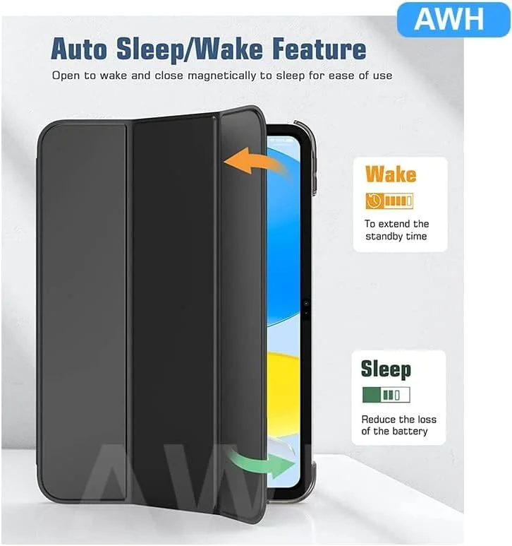 کاور آیپد AWH مناسب برای آیپد نسل 10 سال 2022، کاور باریک استنددار برای آیپد 10.9 اینچی، فولیو هوشمند با قابلیت بیدار شدن/به خواب رفتن خودکار با قاب پشتی نیمه شفاف PC سخت، مناسب برای کاور محافظ آیپد 10، (مشکی) کاور آیپد AWH مناسب برای آیپد نسل 10 سال 2022، کاور باریک استنددار برای آیپد 10.9 اینچی، فولیو هوشمند با قابلیت بیدار شدن/به خواب رفتن خودکار با قاب پشتی نیمه شفاف PC سخت، مناسب برای کاور محافظ آیپد 10، (مشکی)