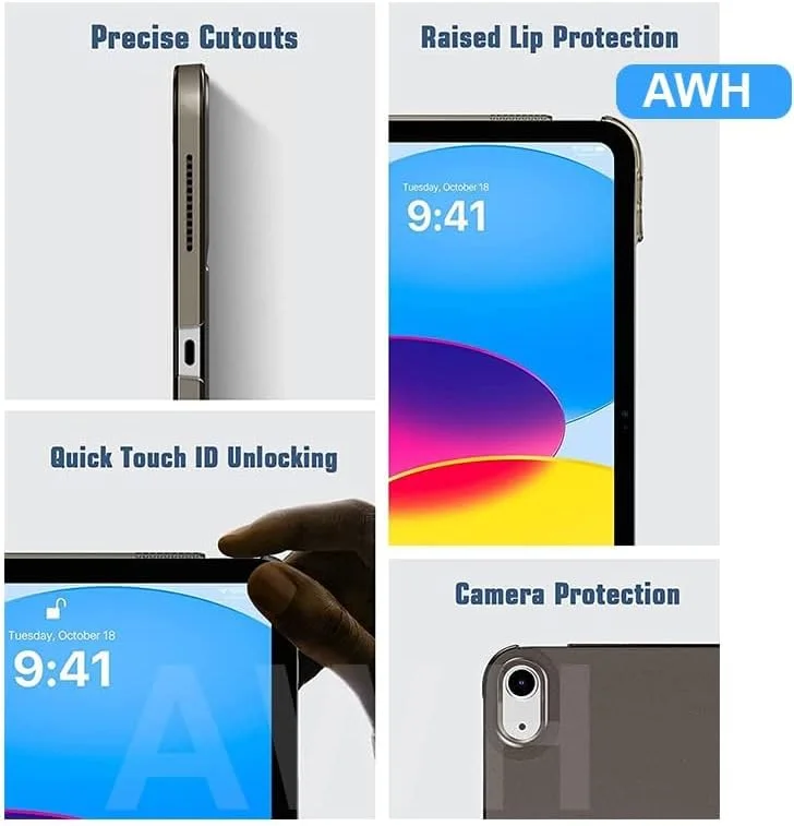 کاور آیپد AWH مناسب برای آیپد نسل 10 سال 2022، کاور باریک استنددار برای آیپد 10.9 اینچی، فولیو هوشمند با قابلیت بیدار شدن/به خواب رفتن خودکار با قاب پشتی نیمه شفاف PC سخت، مناسب برای کاور محافظ آیپد 10، (مشکی) کاور آیپد AWH مناسب برای آیپد نسل 10 سال 2022، کاور باریک استنددار برای آیپد 10.9 اینچی، فولیو هوشمند با قابلیت بیدار شدن/به خواب رفتن خودکار با قاب پشتی نیمه شفاف PC سخت، مناسب برای کاور محافظ آیپد 10، (مشکی)