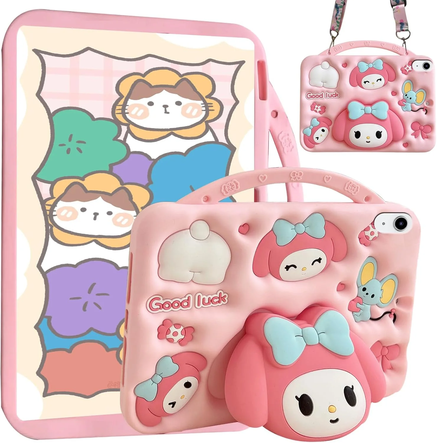 کاور سیلیکونی طرح کارتونی ملودی A-BEAUTY سازگار با آیپد (A16) نسل 11/10 (2025/2022)، ضد ضربه، دارای دسته و بند شانه