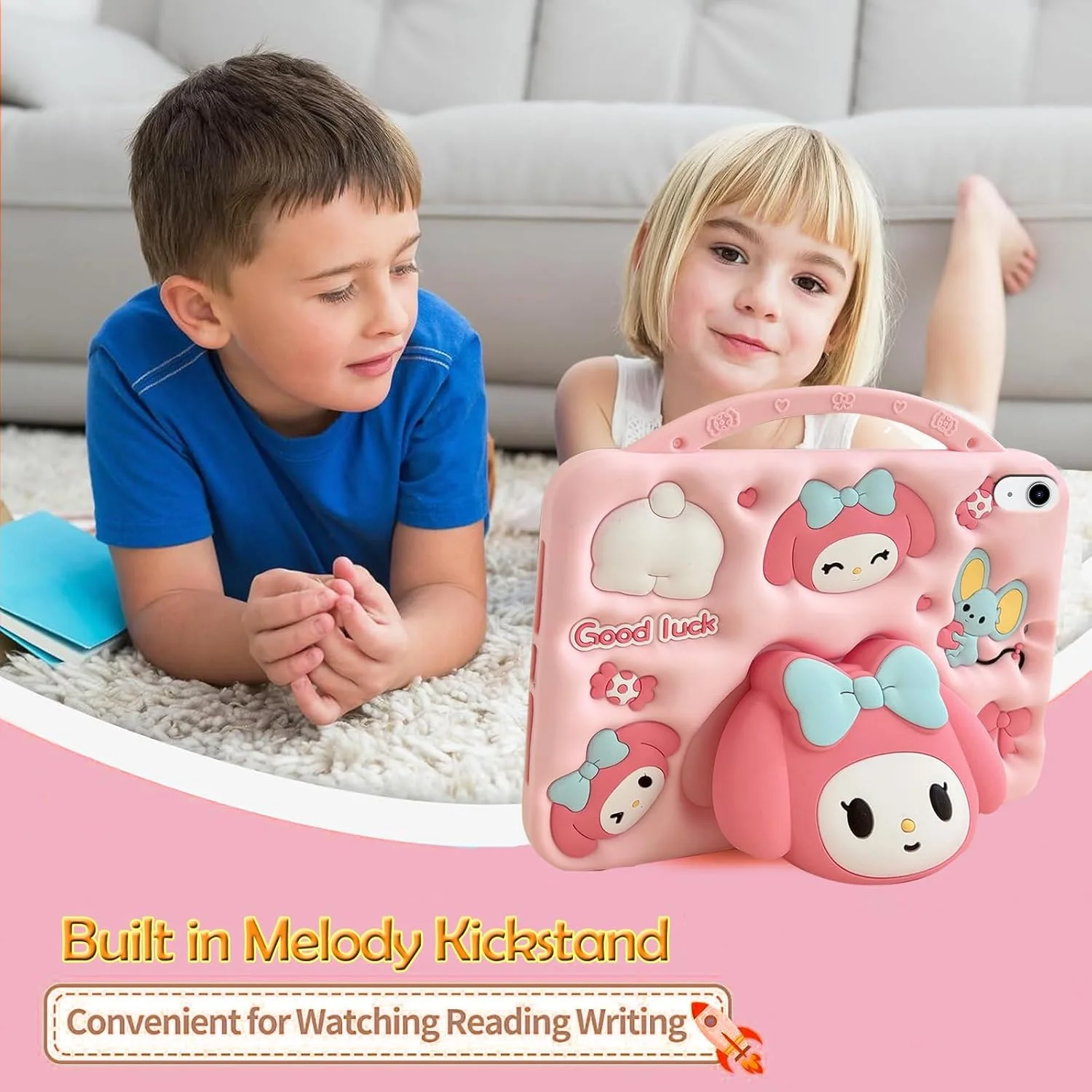 کاور سیلیکونی طرح کارتونی ملودی A-BEAUTY سازگار با آیپد (A16) نسل 11/10 (2025/2022)، ضد ضربه، دارای دسته و بند شانه