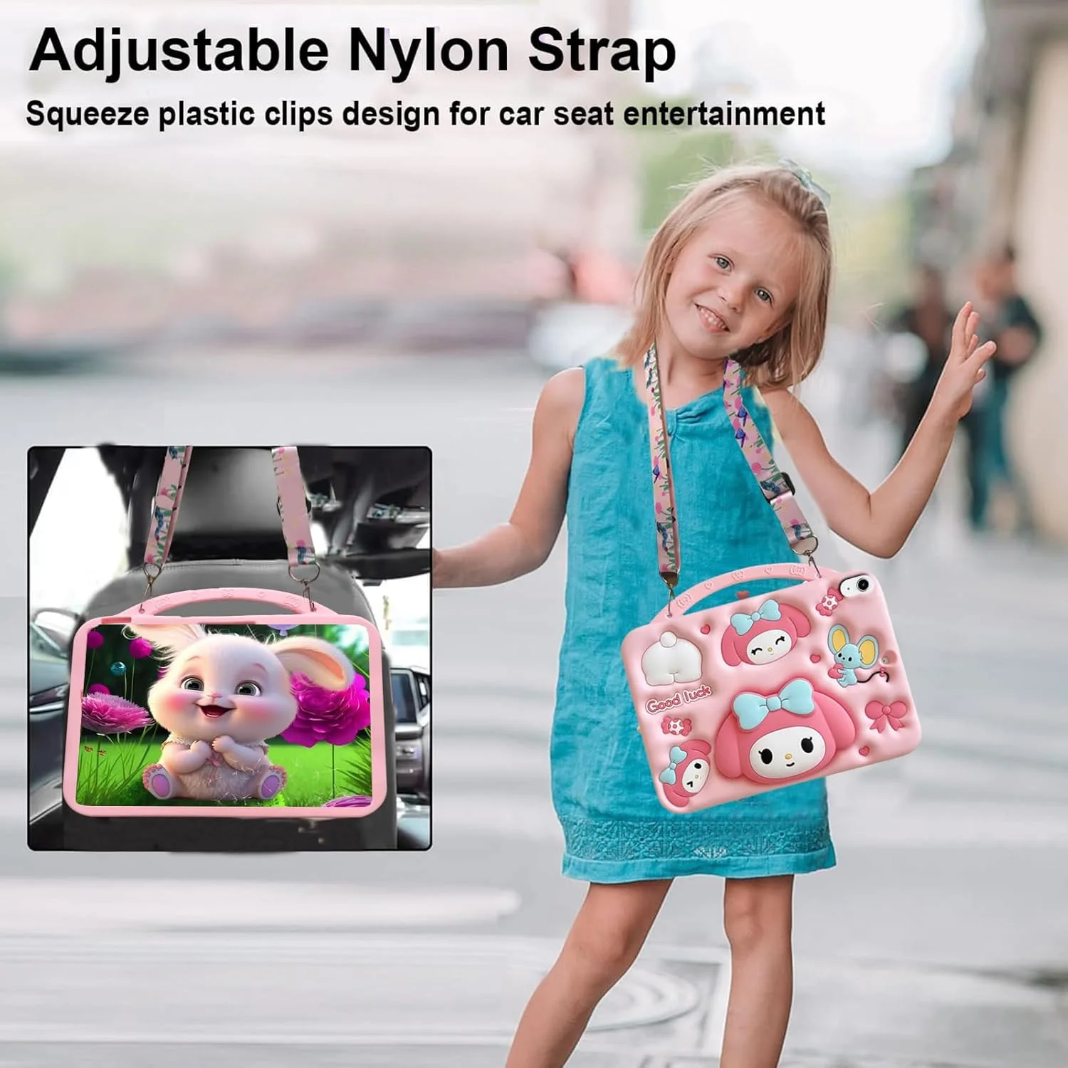 کاور سیلیکونی طرح کارتونی ملودی A-BEAUTY سازگار با آیپد (A16) نسل 11/10 (2025/2022)، ضد ضربه، دارای دسته و بند شانه