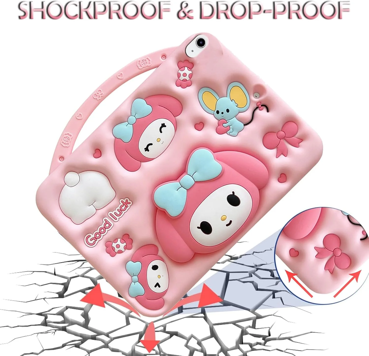 کاور سیلیکونی طرح کارتونی ملودی A-BEAUTY سازگار با آیپد (A16) نسل 11/10 (2025/2022)، ضد ضربه، دارای دسته و بند شانه