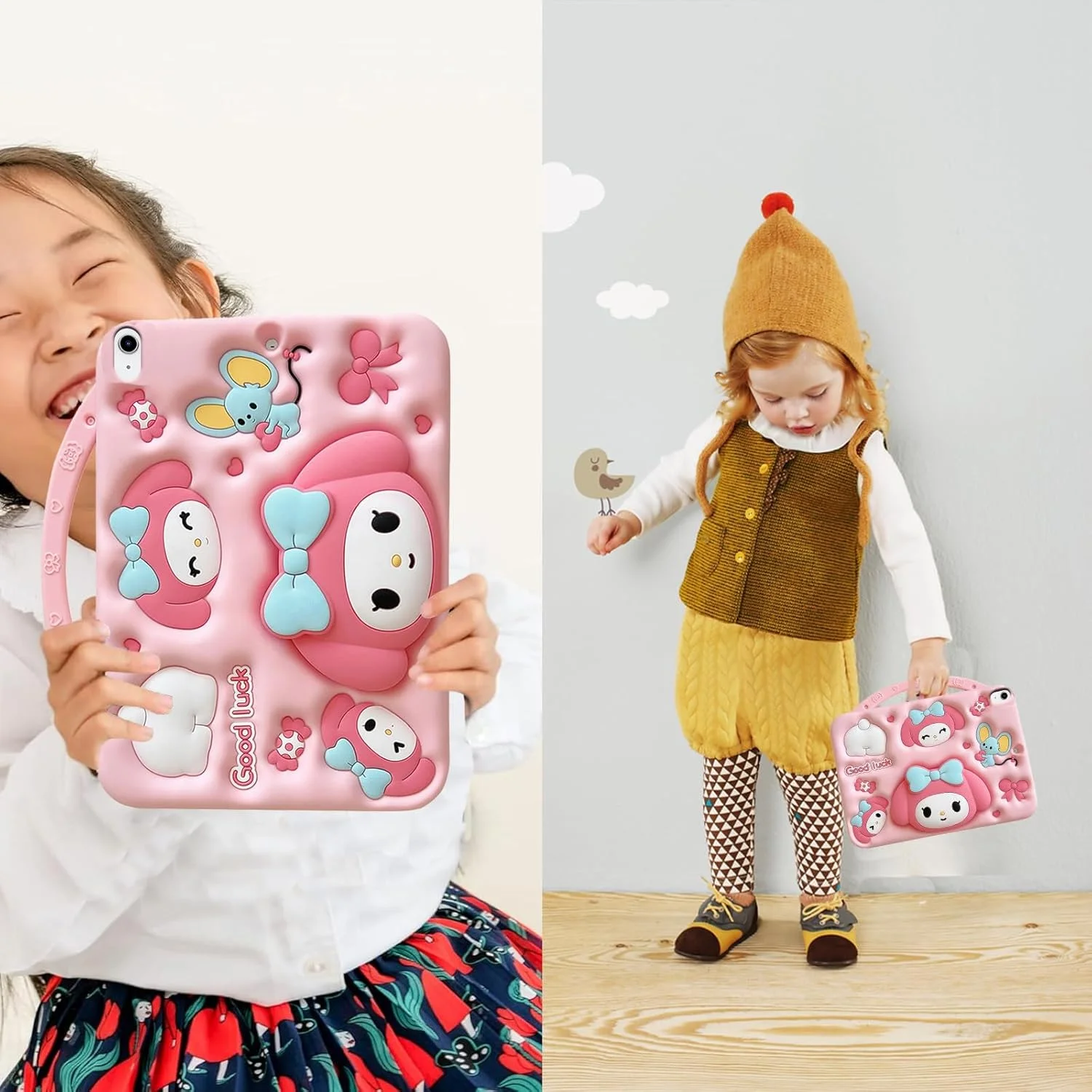 کاور سیلیکونی طرح کارتونی ملودی A-BEAUTY سازگار با آیپد (A16) نسل 11/10 (2025/2022)، ضد ضربه، دارای دسته و بند شانه