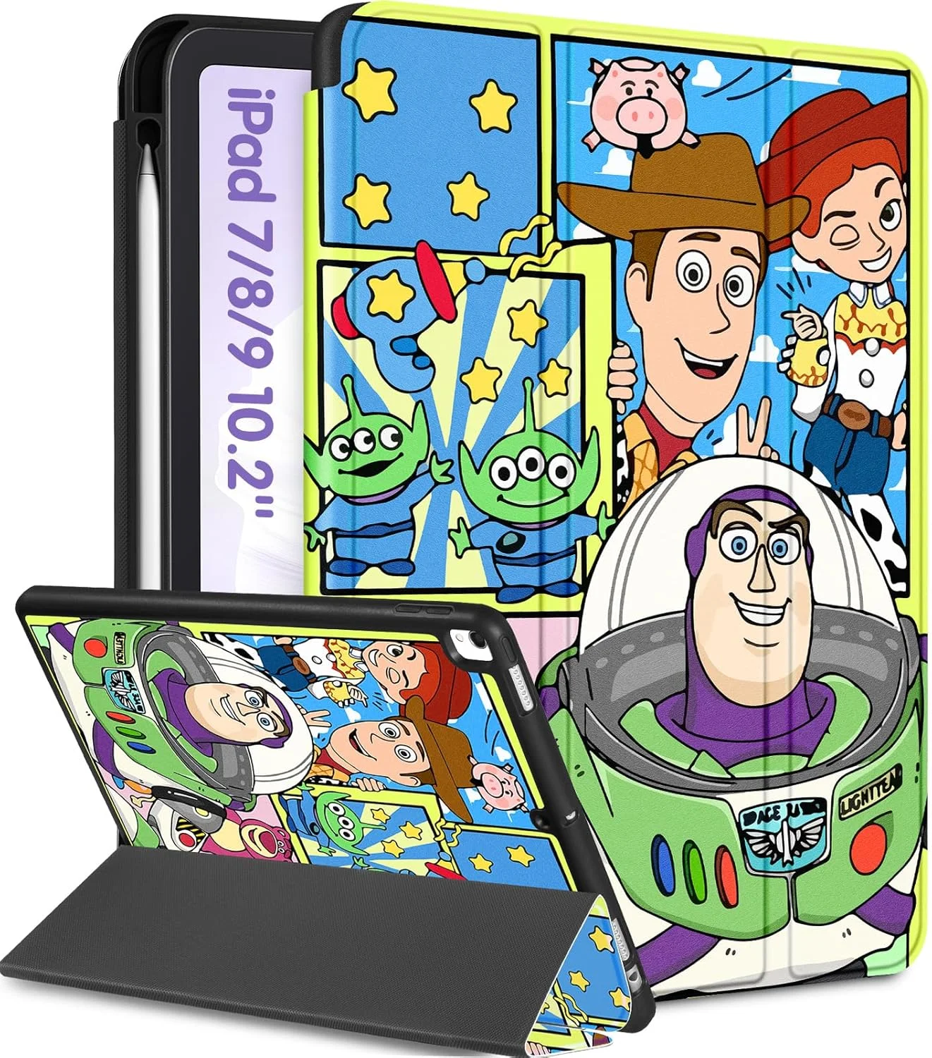 کیف فانتزی مناسب آیپد نسل 9/8/7 با سایز 10.2 اینچ، طرح کارتونی و جذاب برای پسران، دختران، نوجوانان و بانوان، طراحی شیک، استند تاشو با جای قلم برای آیپد اپل نسل 9/8/7، مدل TFamily