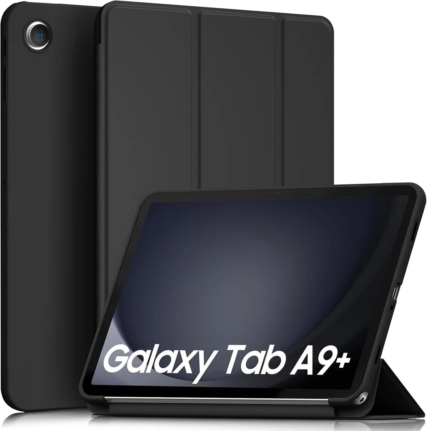 کاور تبلت سامسونگ گلکسی تب A9+/A9 پلاس 11 اینچ 2023، کاور محافظ باریک با قابلیت استند و پشت سخت به همراه قابلیت بیدار شدن/به خواب رفتن خودکار برای تبلت تب A9 پلاس (SM-X210/X216/X218) (مشکی)