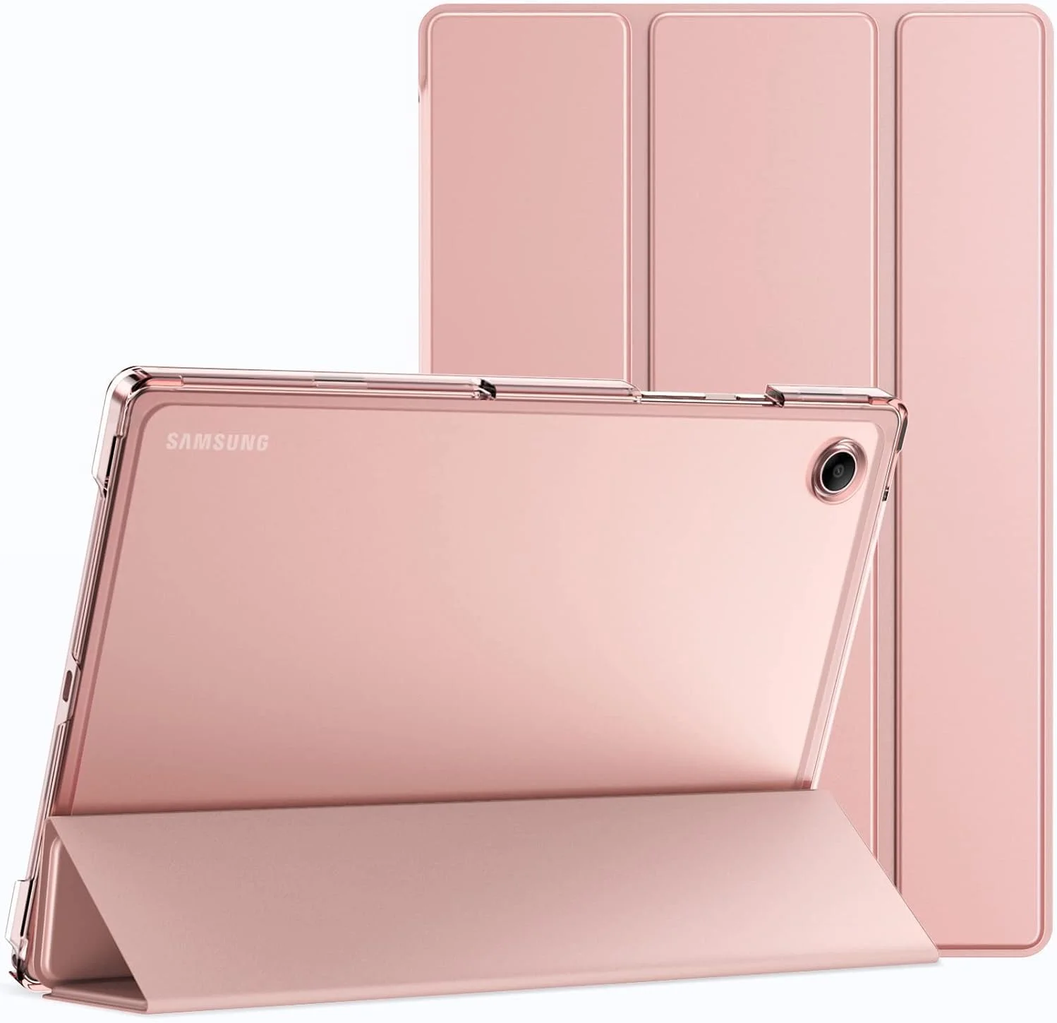 AWH Case for Samsung Galaxy Tab A8-10.5-Inch 2022 (SM-X200/X205/X207) - Slim Translucent Back Tri-Fold Folio Stand Protective Tablet Cover, Auto Wake/Sleep (Rose Gold)