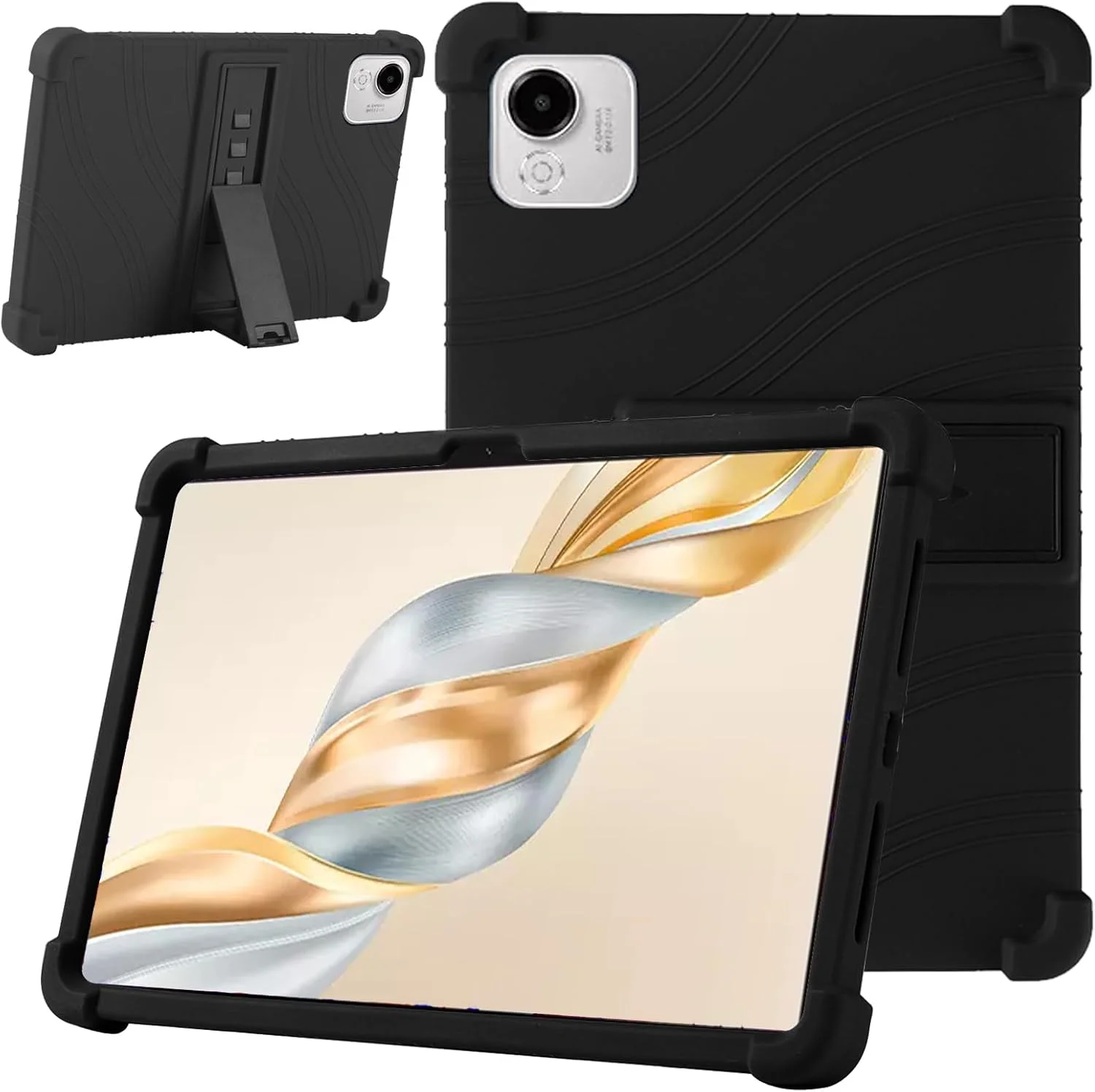 کیف محافظ تبلت HONOR Pad X9a مدل KZIOACSH، مقاوم در برابر ضربه، سیلیکونی نرم و بادوام، پوشش پشتی محکم با گوشه‌های تقویت‌شده، سبک وزن، ضد افتادن، دارای پایه قابل تنظیم، مشکی