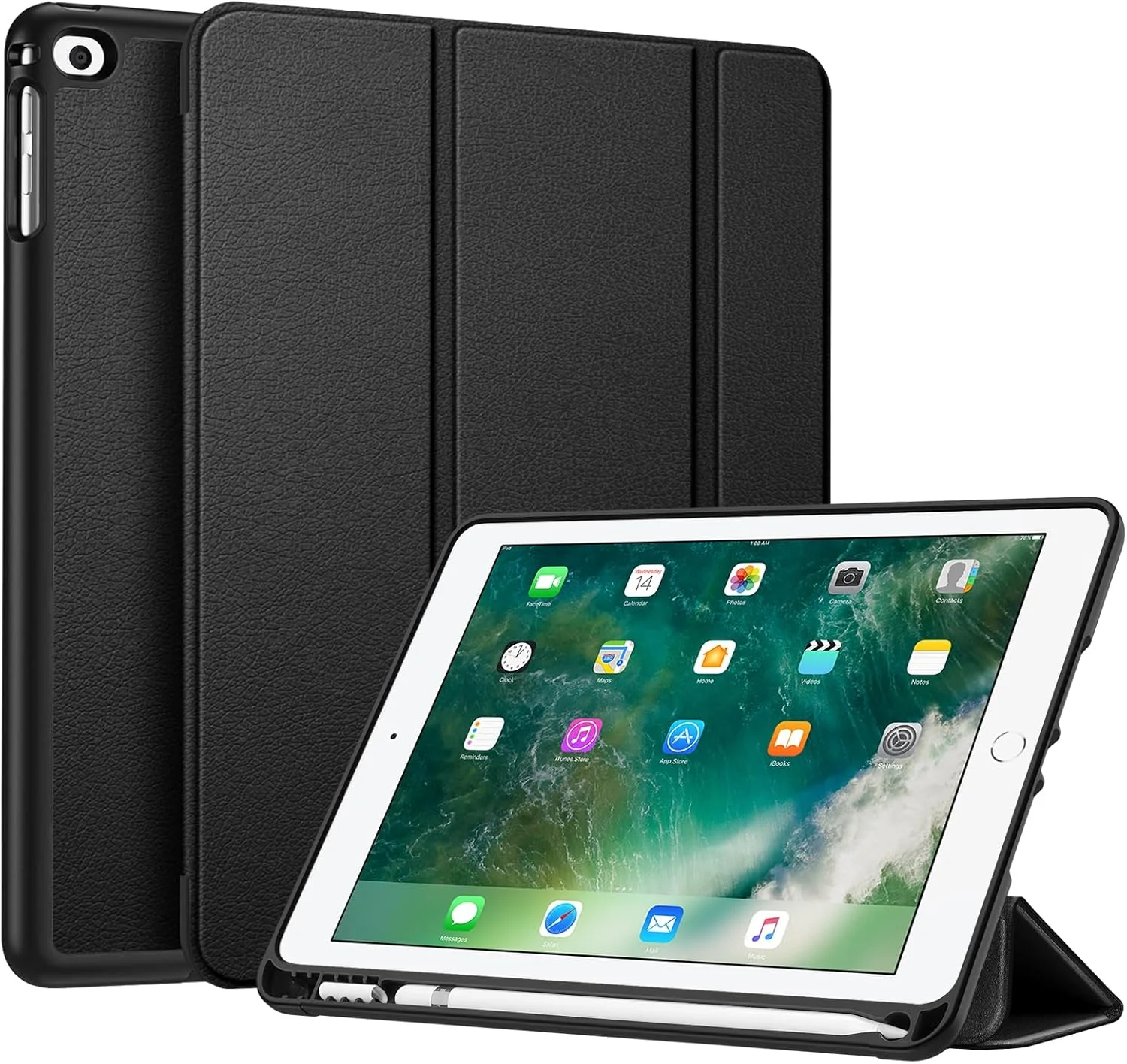 کیف محافظ آیپد 9.7 اینچی 2018 Fintie با جای مداد اپل - کاور محافظ پشتی TPU نرم و سبک [SlimShell] با قابلیت بیدار شدن/به خواب رفتن خودکار برای آیپد 9.7 اینچی 2018 (نسل ششم) - مشکی