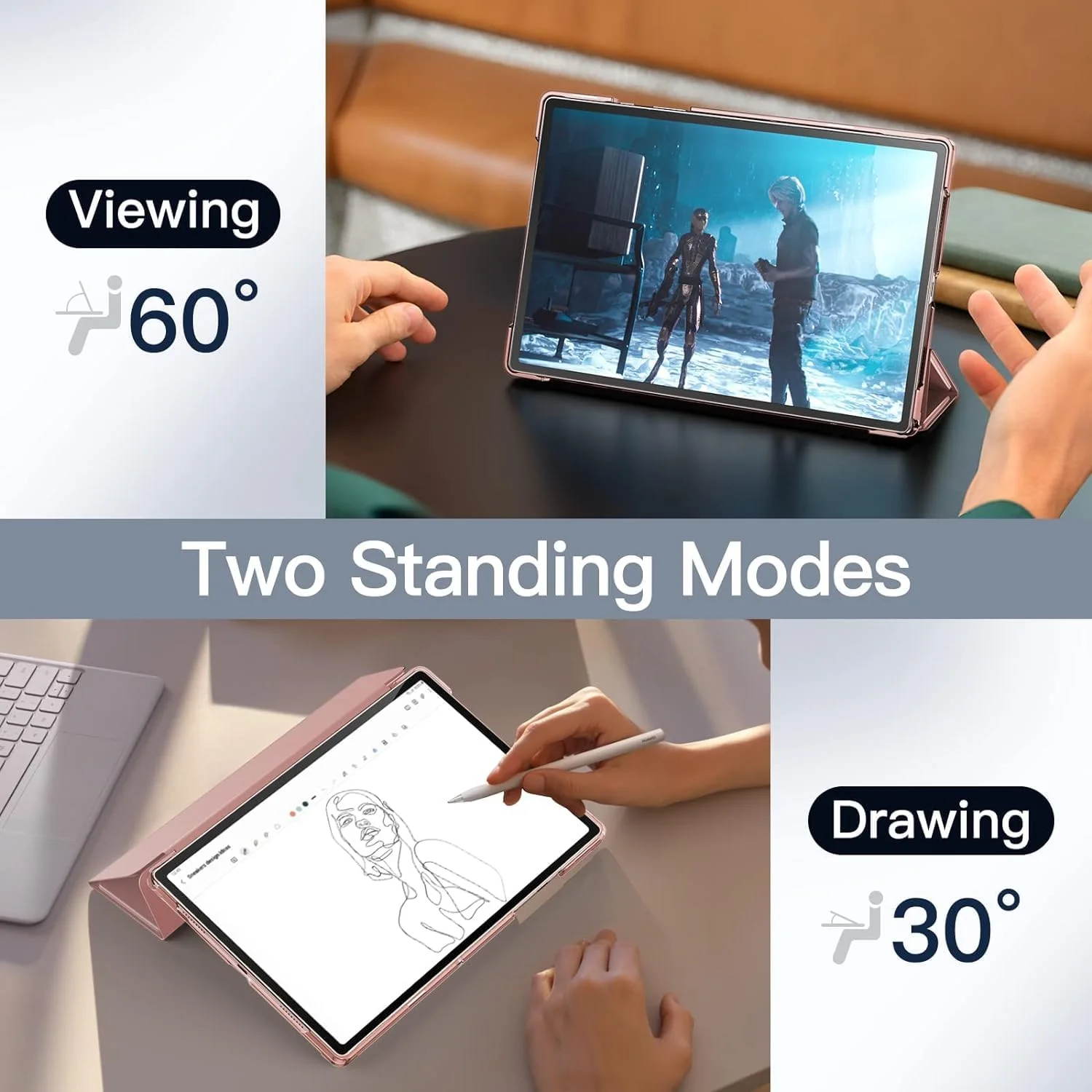 AWH Case for Samsung Galaxy Tab A8-10.5-Inch 2022 (SM-X200/X205/X207) - Slim Translucent Back Tri-Fold Folio Stand Protective Tablet Cover, Auto Wake/Sleep (Rose Gold)