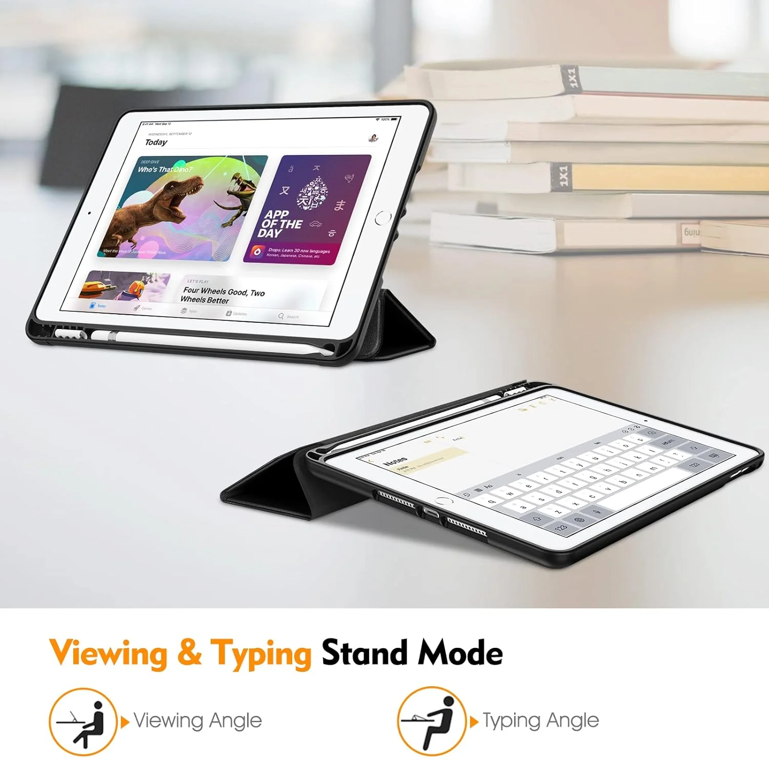 کیف محافظ آیپد 9.7 اینچی 2018 Fintie با جای مداد اپل - کاور محافظ پشتی TPU نرم و سبک [SlimShell] با قابلیت بیدار شدن/به خواب رفتن خودکار برای آیپد 9.7 اینچی 2018 (نسل ششم) - مشکی