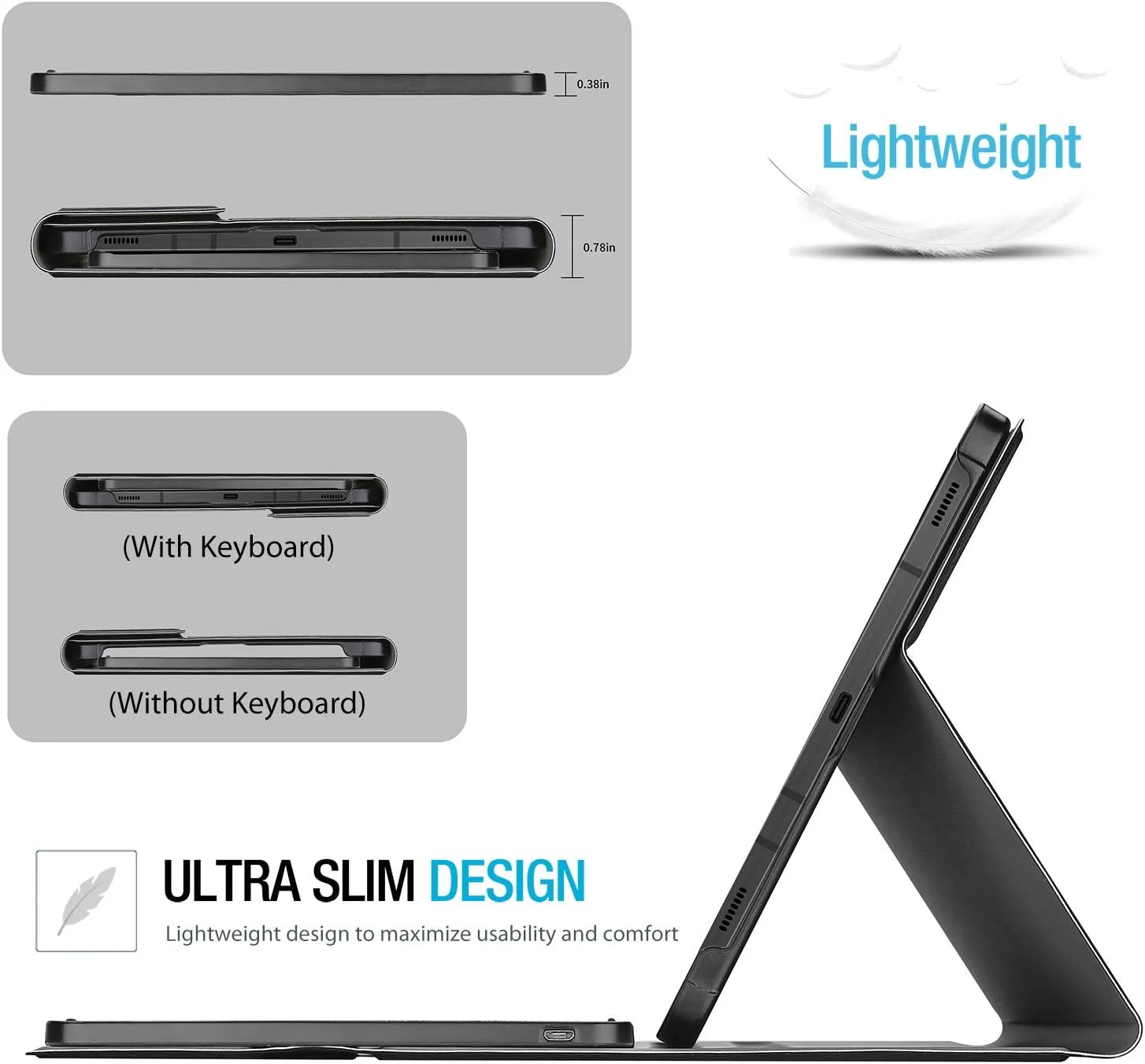 کیف کیبورد ProCase برای گلکسی تب S8 پلاس 12.4 اینچی 2022 / تب S7 FE 2021 / تب S7 پلاس 2020 با نگهدارنده قلم S، کیبورد بی‌سیم جداشدنی مغناطیسی برای SM-X800 X806 T730 T736 T970 T975 – مشکی
