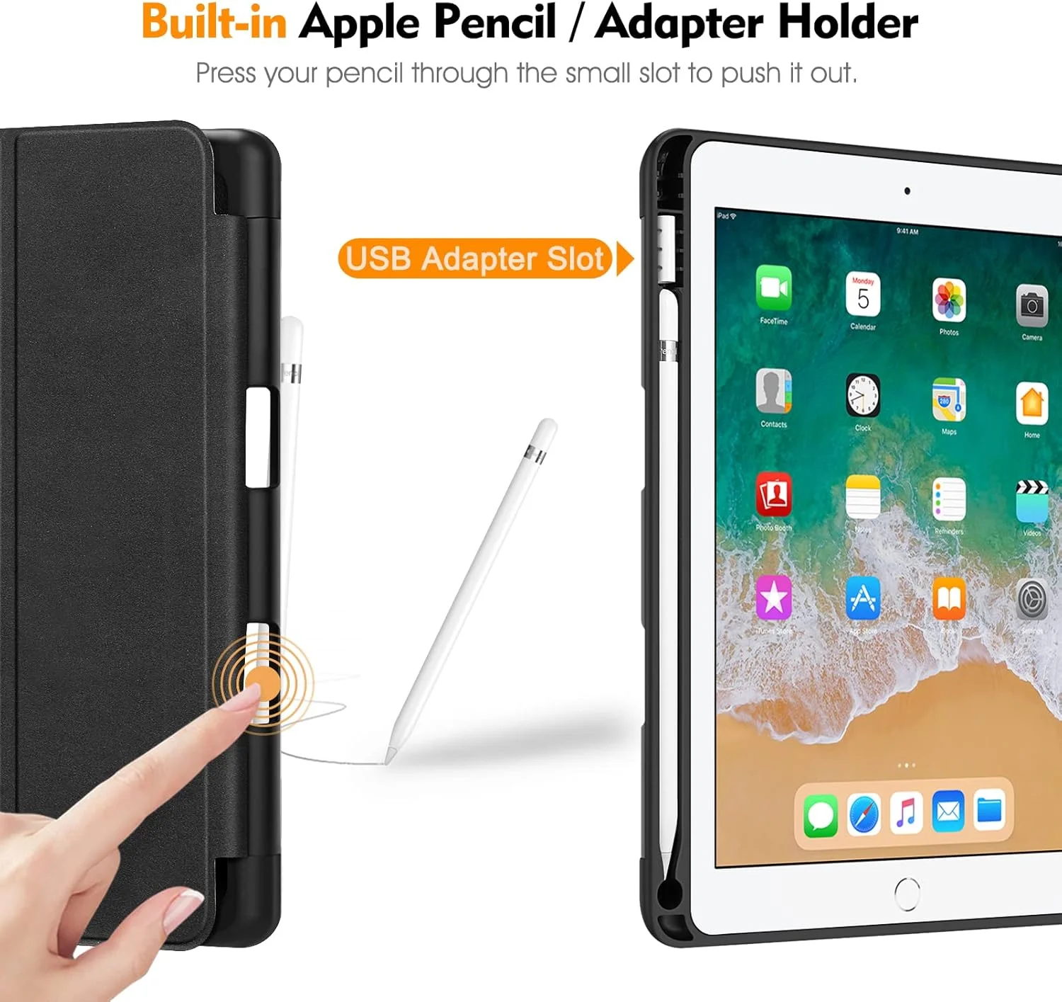 کیف محافظ آیپد 9.7 اینچی 2018 Fintie با جای مداد اپل - کاور محافظ پشتی TPU نرم و سبک [SlimShell] با قابلیت بیدار شدن/به خواب رفتن خودکار برای آیپد 9.7 اینچی 2018 (نسل ششم) - مشکی