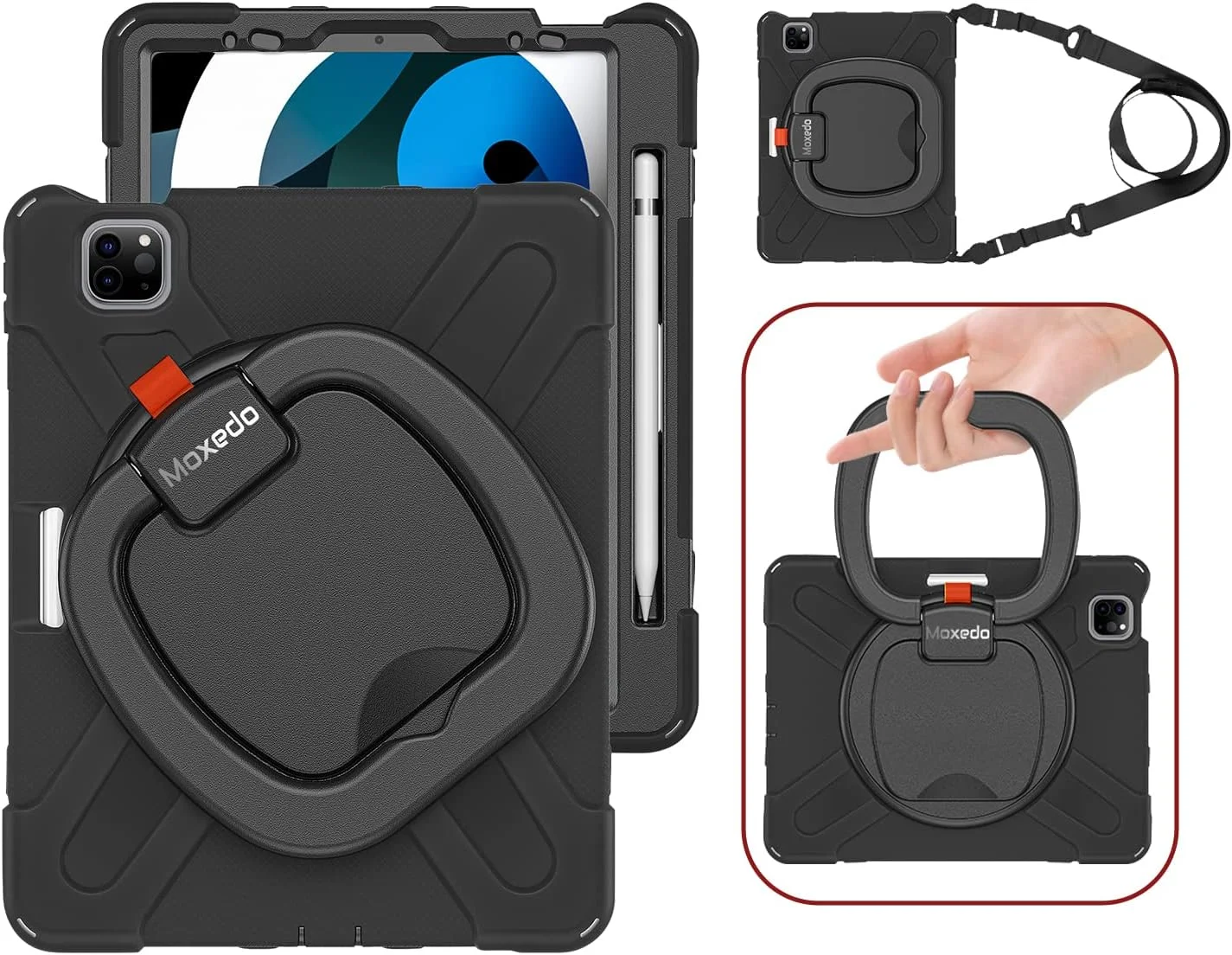 کاور محافظتی مقاوم و رنگارنگ ضد ضربه Moxedo با پایه چرخان 360 درجه، بند شانه و جای قلم برای کودکان، سازگار با Apple iPad Air4/Air5 10.9 / Pro 11 2018/2020/2021 (مشکی) کاور محافظتی مقاوم و رنگارنگ ضد ضربه Moxedo با پایه چرخان 360 درجه، بند شانه و جای قلم برای کودکان، سازگار با Apple iPad Air4/Air5 10.9 / Pro 11 2018/2020/2021 (مشکی)