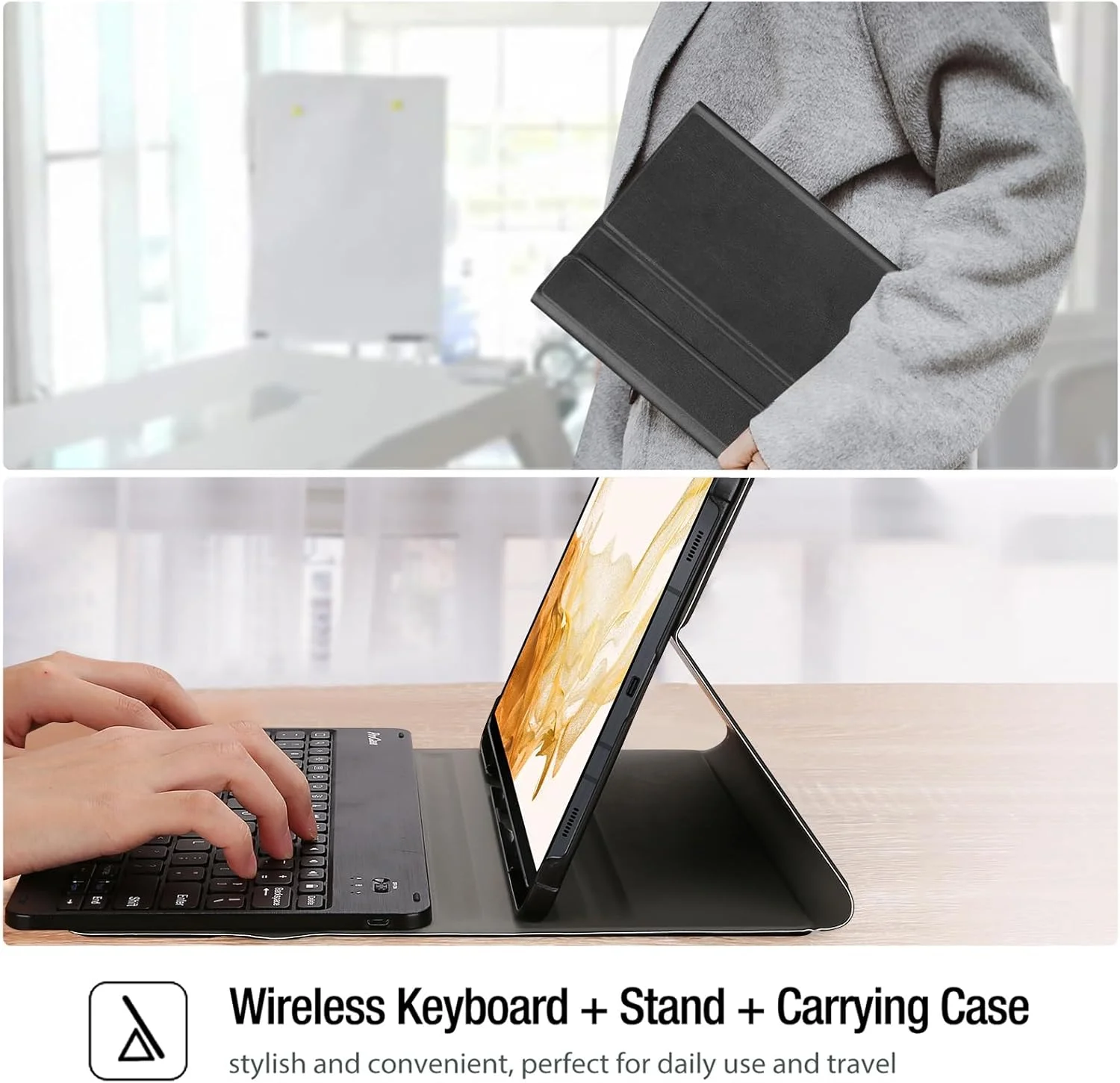 کیف کیبورد ProCase برای گلکسی تب S8 پلاس 12.4 اینچی 2022 / تب S7 FE 2021 / تب S7 پلاس 2020 با نگهدارنده قلم S، کیبورد بی‌سیم جداشدنی مغناطیسی برای SM-X800 X806 T730 T736 T970 T975 – مشکی