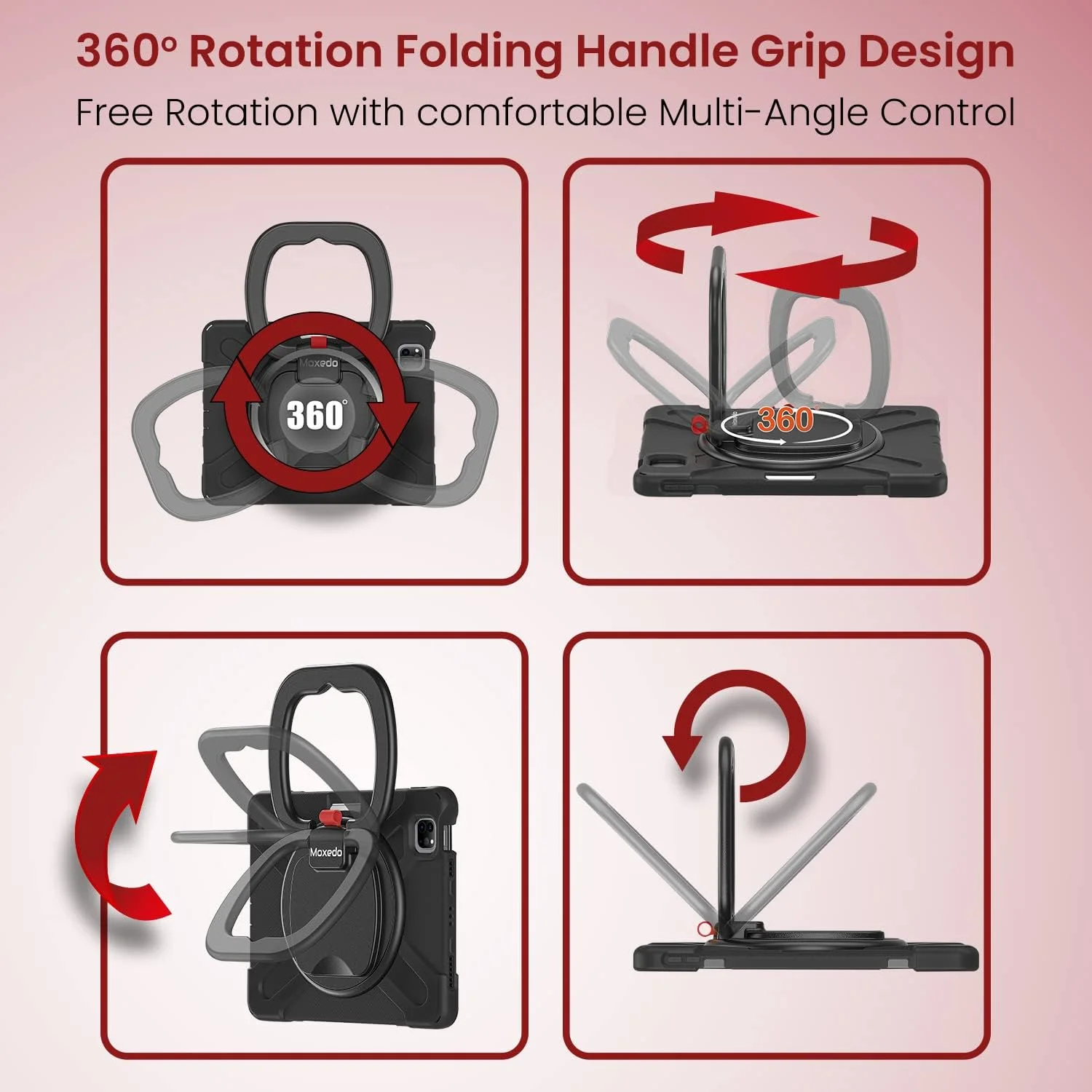 کاور محافظتی مقاوم و رنگارنگ ضد ضربه Moxedo با پایه چرخان 360 درجه، بند شانه و جای قلم برای کودکان، سازگار با Apple iPad Air4/Air5 10.9 / Pro 11 2018/2020/2021 (مشکی)