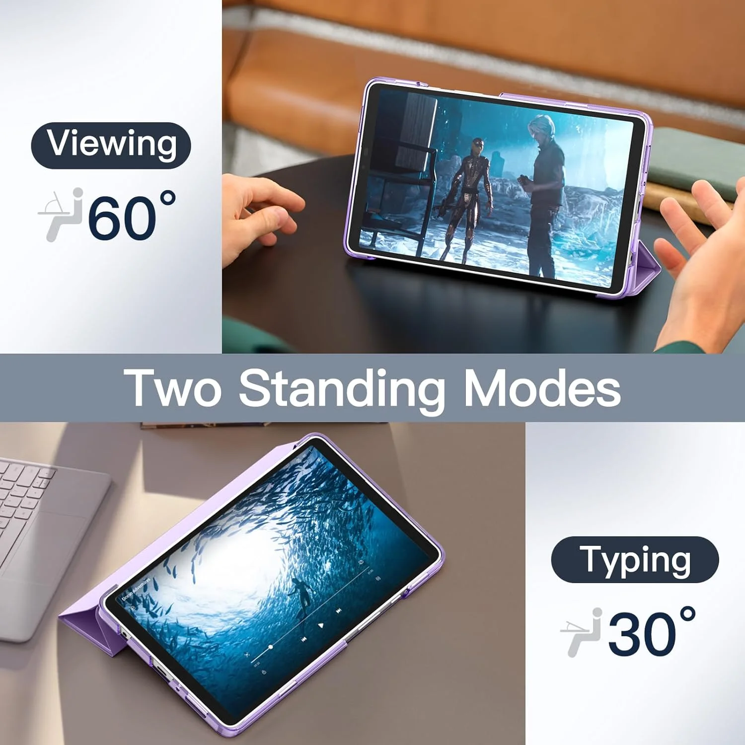کاور JETech برای تبلت سامسونگ گلکسی Tab A11 / Tab A9 8.7 اینچی 2025/2023، کاور محافظ تبلت سه تایی تاشو با پشت نیمه شفاف (بنفش روشن)
