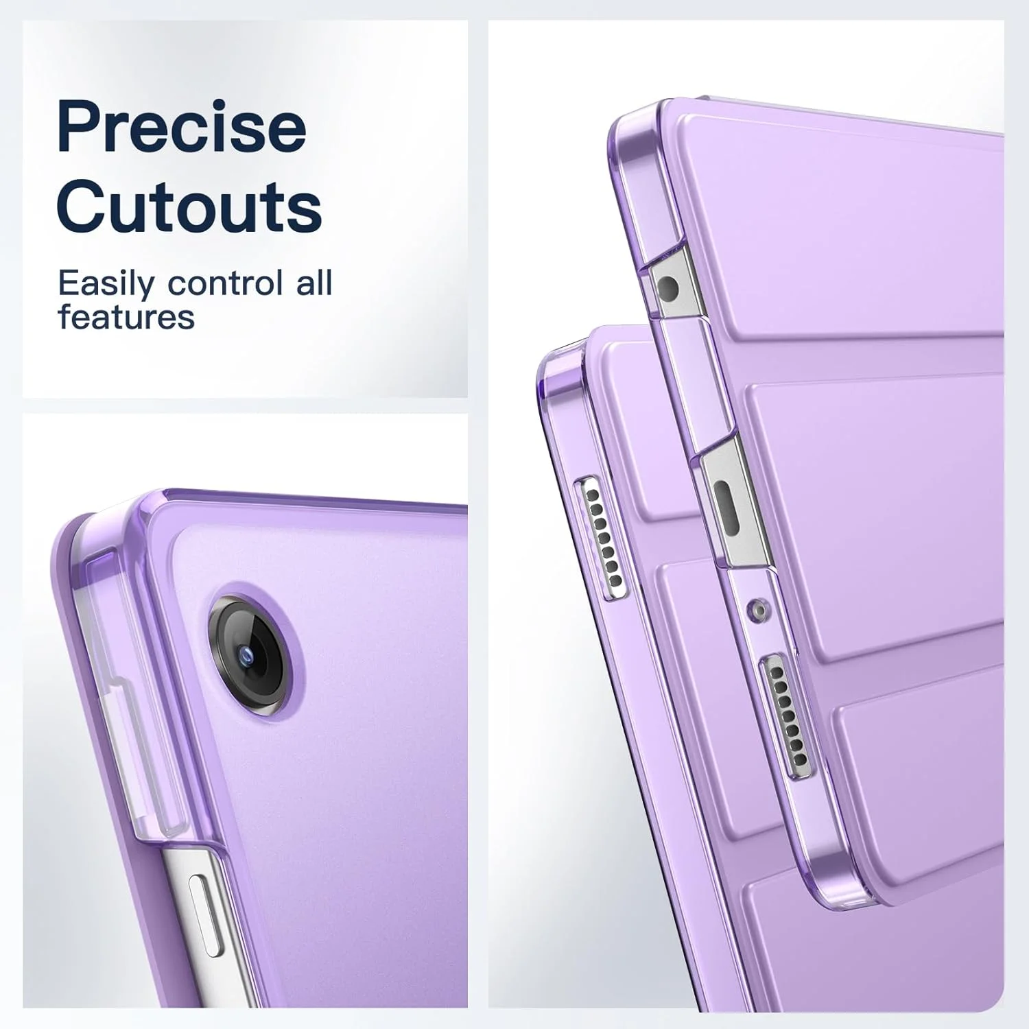 کاور JETech برای تبلت سامسونگ گلکسی Tab A11 / Tab A9 8.7 اینچی 2025/2023، کاور محافظ تبلت سه تایی تاشو با پشت نیمه شفاف (بنفش روشن)