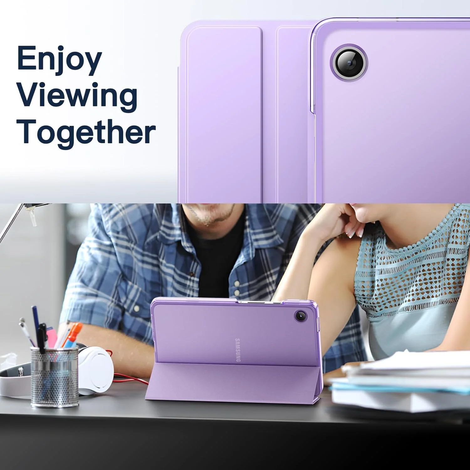 کاور JETech برای تبلت سامسونگ گلکسی Tab A11 / Tab A9 8.7 اینچی 2025/2023، کاور محافظ تبلت سه تایی تاشو با پشت نیمه شفاف (بنفش روشن)