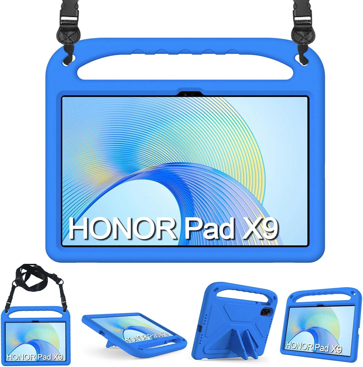 کیف تبلت کودکانه T Tersely مناسب برای Honor Pad X9/X8 pro، ضد ضربه، بادوام، فوم EVA سبک وزن، کاور تبلت با دستگیره استند/بند شانه، مناسب برای کودکان - آبی