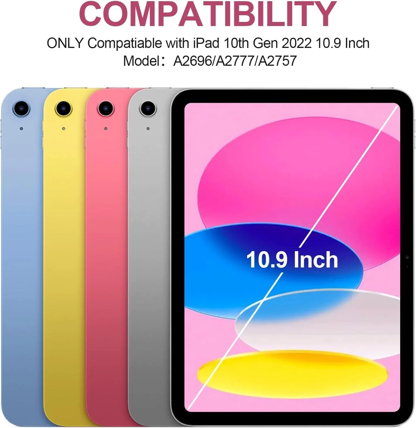 کیف محافظ تبلت سازگار با آیپد نسل دهم 10.9 اینچی 2022، کیف سخت شفاف ضد ضربه با جای قلم، کیف تبلت برای آیپد نسل دهم 10.9 اینچی با قابلیت بیدار/خواب خودکار، صورتی