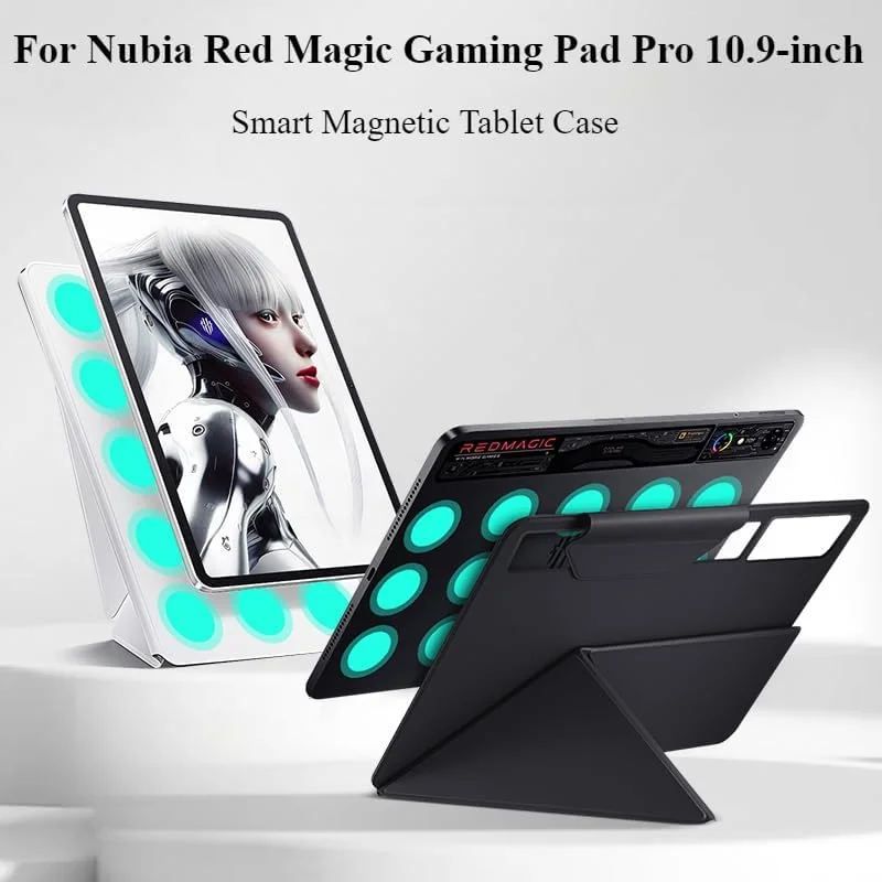 کاور تبلت گیمینگ ZTE Nubia Red Magic Gaming Pad Pro 10.9 اینچی (2024)، کاور هوشمند چند منظوره مغناطیسی با حالت خواب/بیدار خودکار و استند چند زاویه، کاور محافظ ضد ضربه (سفید)