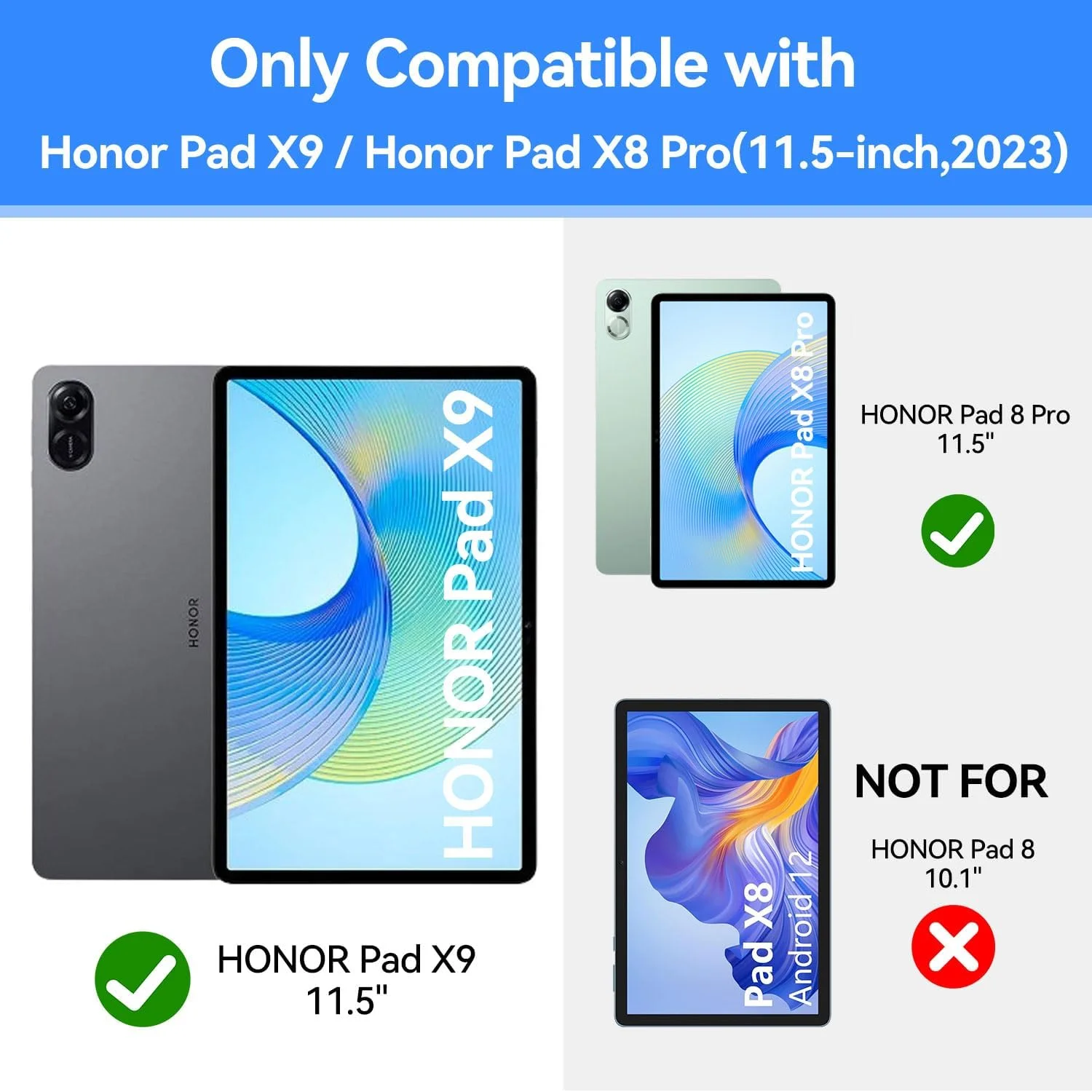 کیف تبلت کودکانه T Tersely مناسب برای Honor Pad X9/X8 pro، ضد ضربه، بادوام، فوم EVA سبک وزن، کاور تبلت با دستگیره استند/بند شانه، مناسب برای کودکان - آبی