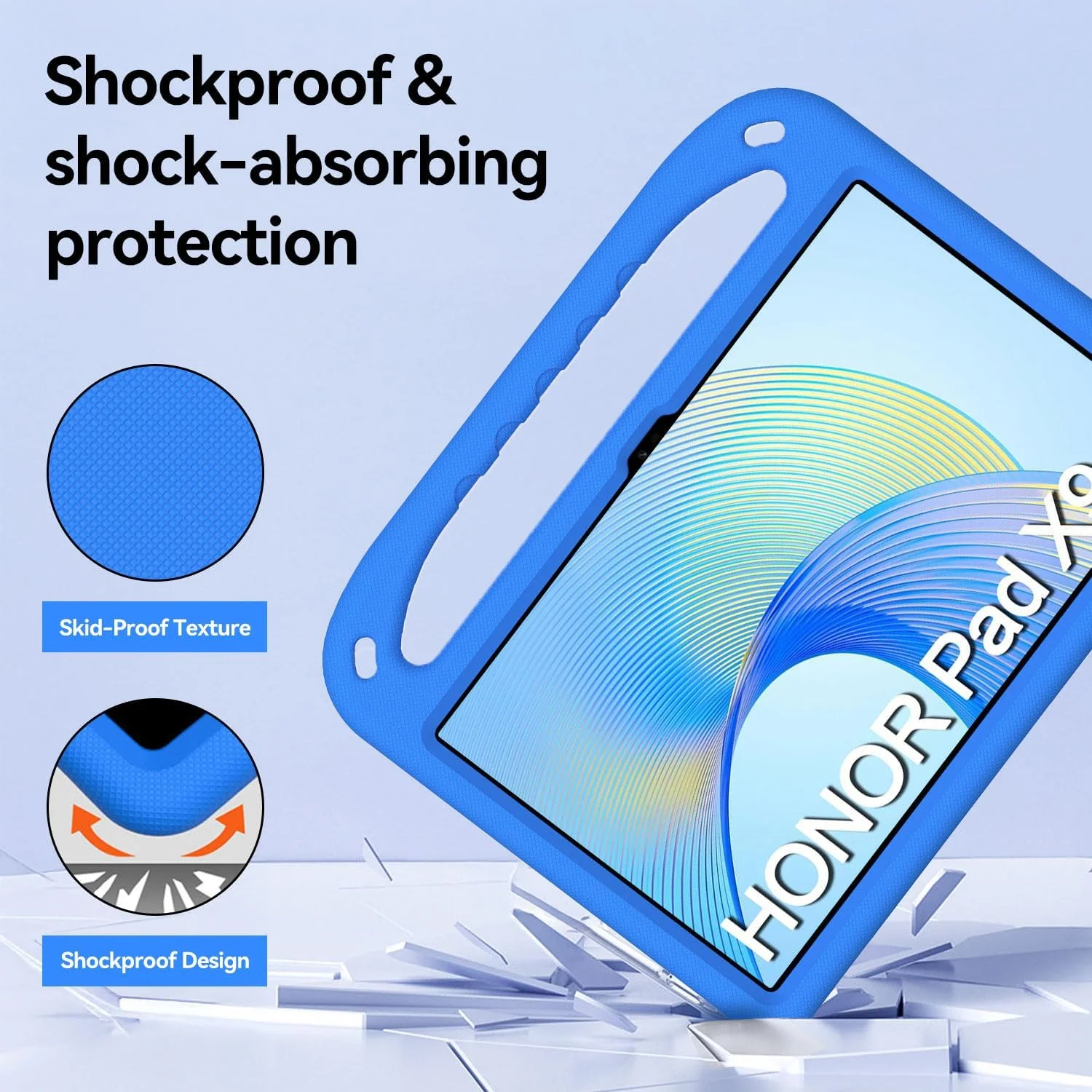 کیف تبلت کودکانه T Tersely مناسب برای Honor Pad X9/X8 pro، ضد ضربه، بادوام، فوم EVA سبک وزن، کاور تبلت با دستگیره استند/بند شانه، مناسب برای کودکان - آبی