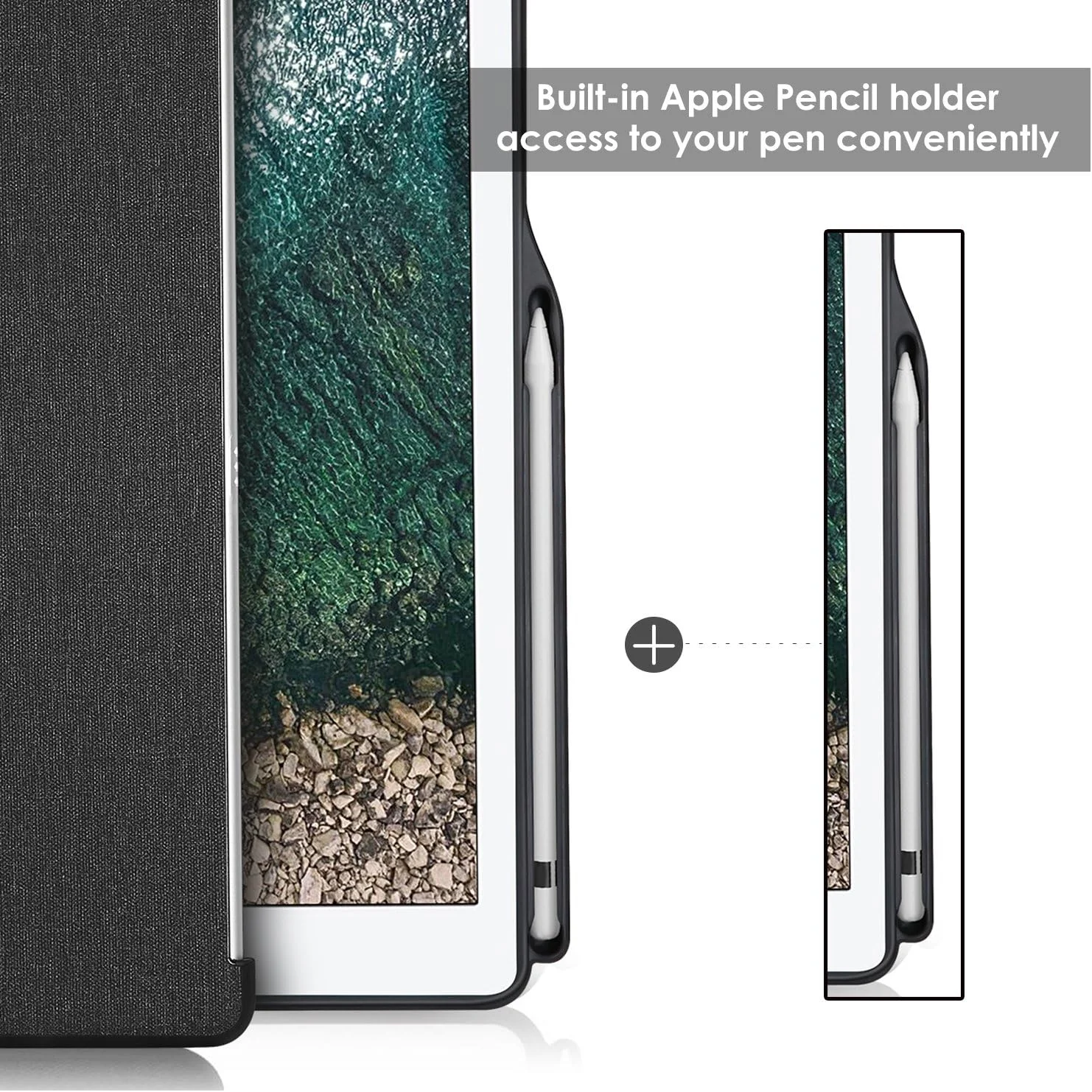 کاور پشتی ProCase iPad Pro 12.9 2017/2015، دارای نگهدارنده قلم اپل برای آیپد پرو 12.9 اینچی (هر دو مدل 2017 و 2015)، سازگار با اسمارت کیبورد و اسمارت کاور اپل - مشکی