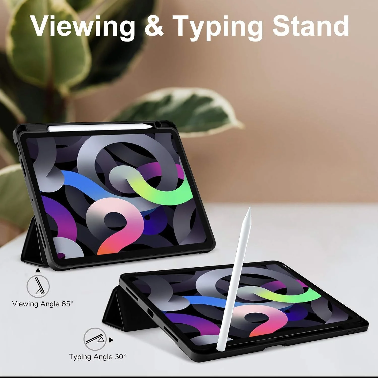 کاور آیپد ایر ۱۱ اینچ ۲۰۲۵ M3/2024 M2/Air نسل ۷ ۶ ۵ ۴ (۲۰۲۵/۲۰۲۴/۲۰۲۲/۲۰۲۰) ۱۰.۹ اینچ با جای قلم، کاور هوشمند استند، پشتیبانی از شارژ قلم اپل، بیدار/خواب خودکار (مشکی)