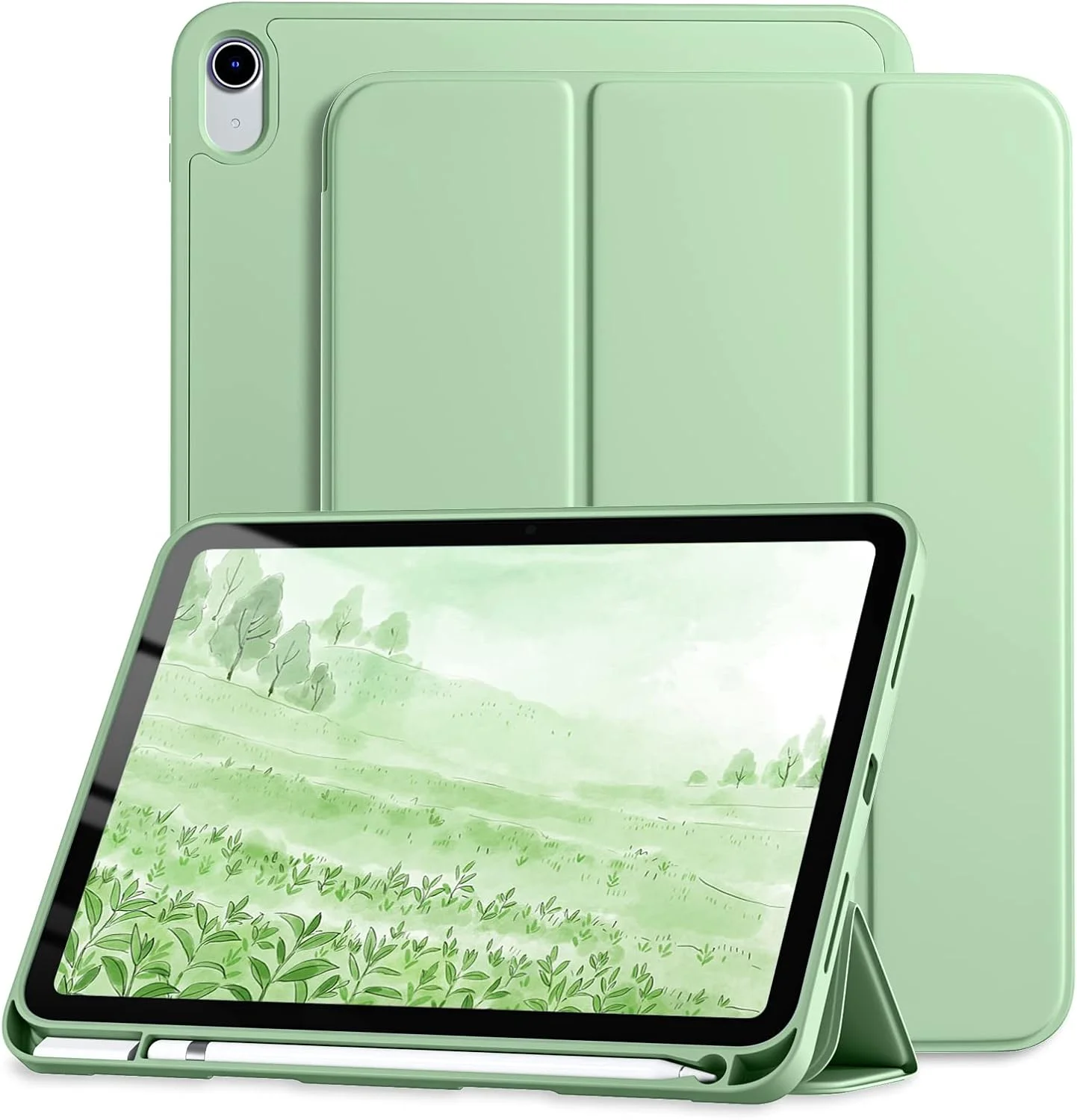 کاور محافظ آیپد نسل 10 مدل 2022 Dirrelo، کاور محافظ نسل 10 با جای قلم، کاور سه لایه استند دار طراحی شده برای آیپد 10.9 اینچی، کاور با قابلیت خواب/بیدار شدن خودکار، سبز نعنایی