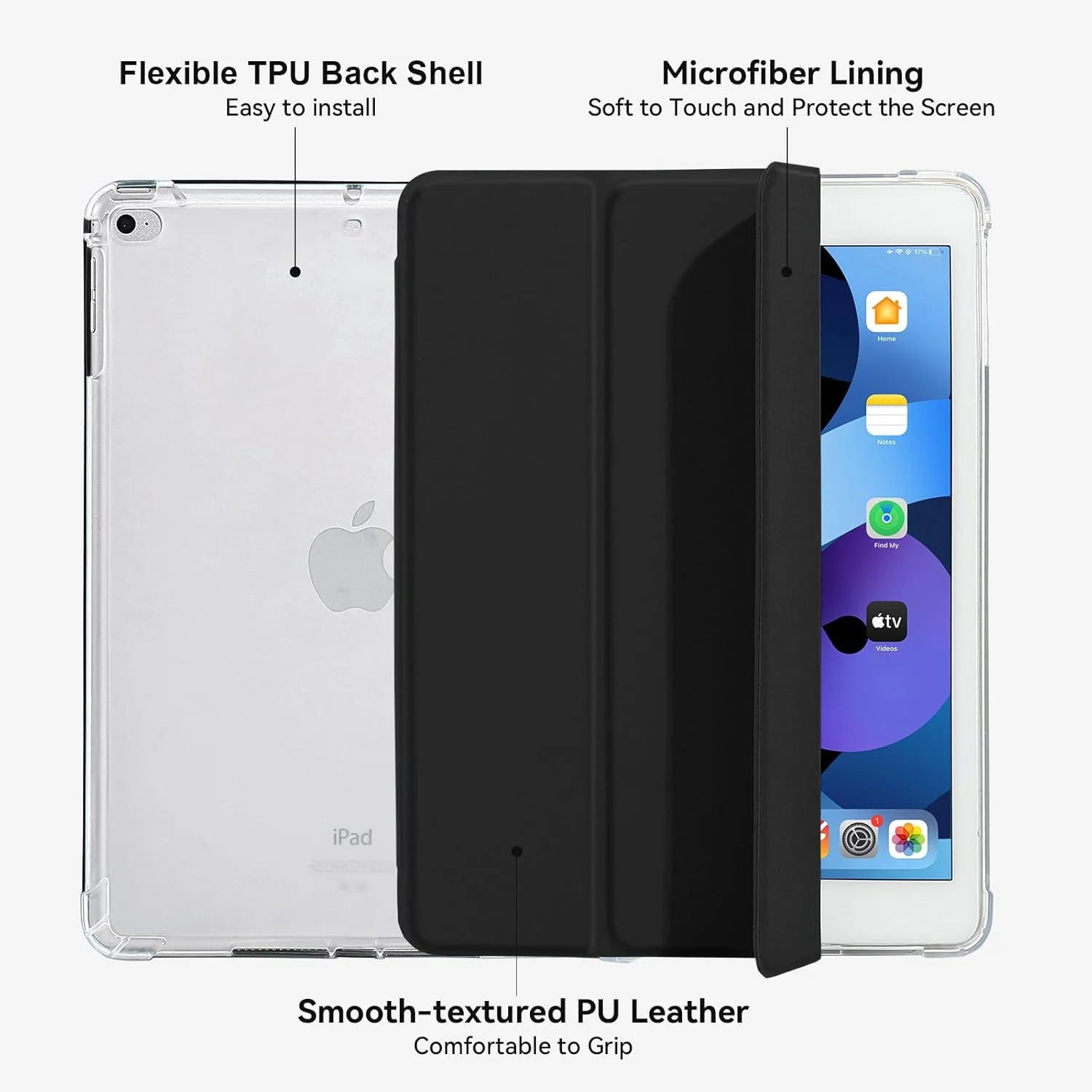 کاور 4UBonlife برای آیپد 9.7 اینچی نسل 6/5 سال 2018 2017، برای آیپد ایر 1/2 با نگهدارنده قلم، کاور پشتی مات و نیمه شفاف TPU نرم و سبک وزن محافظ برای آیپد 6/5، مشکی
