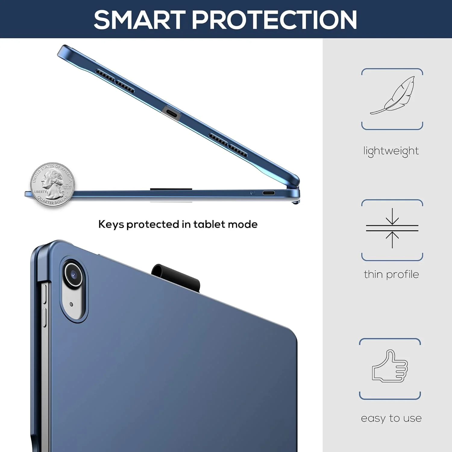 کیبورد دار کاور آیپد نسل 10 مدل Touch (10.9 اینچ، 2022) و آیپد A16 (نسل 11، 2025) – چرخش 360 درجه، نور پس زمینه 11 رنگ، ترک پد چند لمسی، نازک و سبک (آبی تیره) کیبورد دار کاور آیپد نسل 10 مدل Touch (10.9 اینچ، 2022) و آیپد A16 (نسل 11، 2025) – چرخش 360 درجه، نور پس زمینه 11 رنگ، ترک پد چند لمسی، نازک و سبک (آبی تیره)