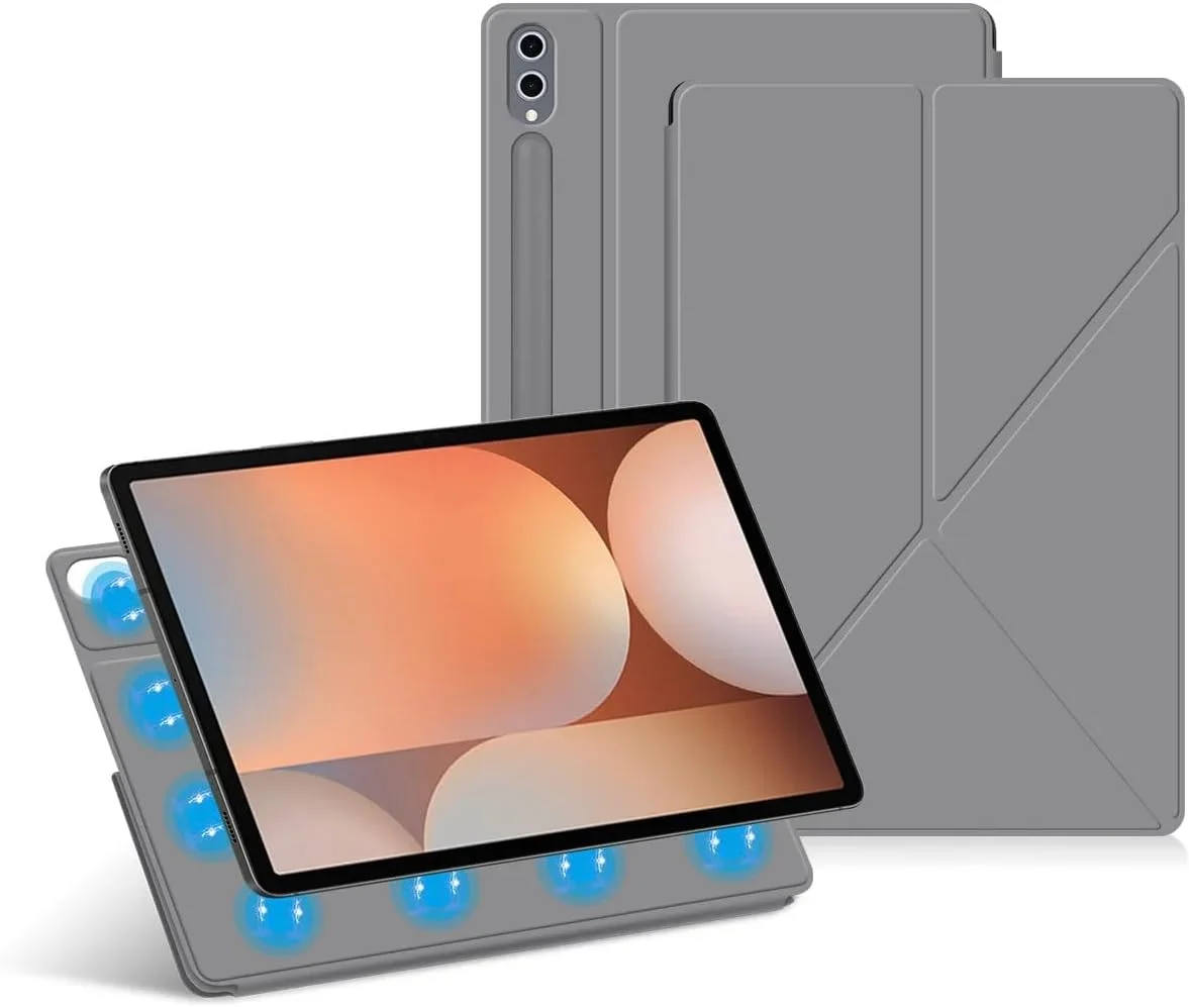 کاور محافظ تبلت سامسونگ گلکسی تب S10 Ultra 14.6 اینچ SM-X920/X926 (2024)، اتصال مغناطیسی قوی، کاور باریک با قابلیت تنظیم چند زاویه، حالت خواب/بیدار خودکار، محافظت بادوام (خاکستری)