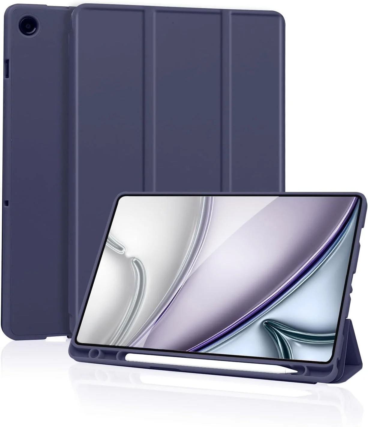 کاور تبلت سامسونگ گلکسی تب A9 پلاس/A9+ سایز 11 اینچ 2023، مدل SM-X210/X216/X218، با جای قلم، استند سه تایی، حالت خواب/بیدار خودکار، آبی تیره