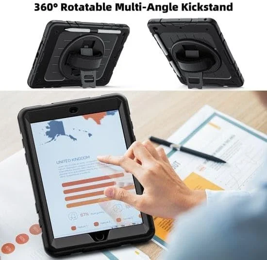 کیف آیپد نسل ششم Next Plug® به همراه بند دستی و محافظ صفحه نمایش، کاور تبلت کودکانه برای آیپد نسل پنجم، محافظت 3 لایه به همراه جای مداد برای آیپد 9.7 اینچی ایر 2/پرو/5/6 2014-2018