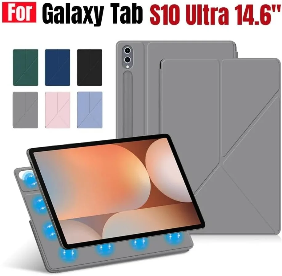 کاور محافظ تبلت سامسونگ گلکسی تب S10 Ultra 14.6 اینچ SM-X920/X926 (2024)، اتصال مغناطیسی قوی، کاور باریک با قابلیت تنظیم چند زاویه، قابلیت بیدار شدن/خواب خودکار، محافظت بادوام (خاکستری)