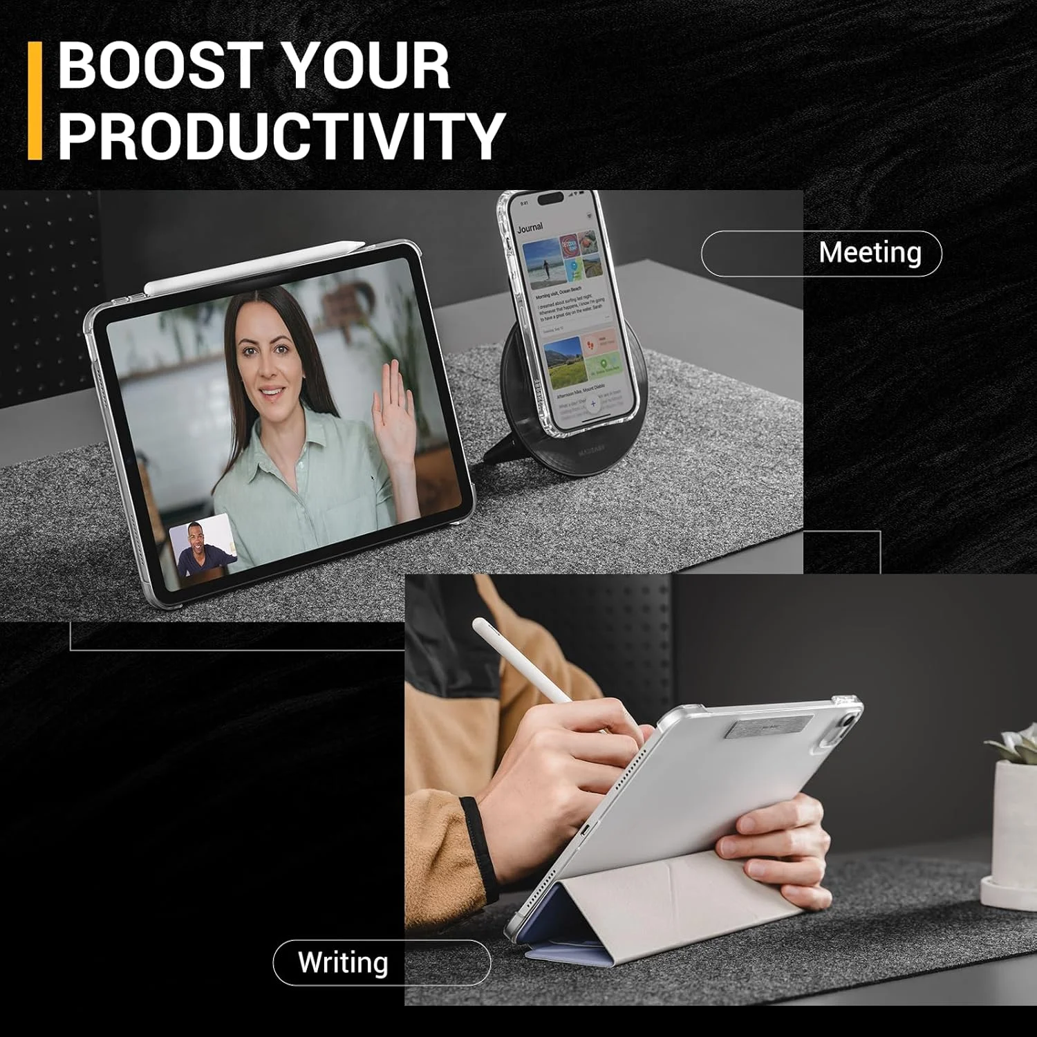 MAGEASY Case for iPad Pro 11" - Folio Case with Multi-Angle Stand, Apple Pencil Holder, Stain-Resistant, Compatible with iPad Pro 11'' (2018-2022) & iPad Air (5th/4th Gen) - Facet | Black MAGEASY Case for iPad Pro 11" - Folio Case with Multi-Angle Stand, Apple Pencil Holder, Stain-Resistant, Compatible with iPad Pro 11'' (2018-2022) & iPad Air (5th/4th Gen) - Facet | Black