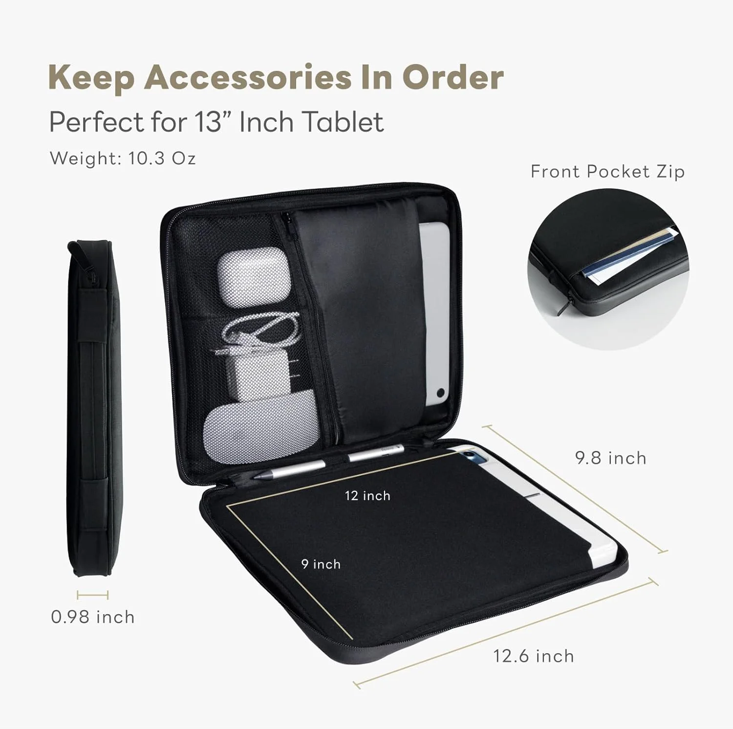 کیف حمل تبلت باریک و ضد آب eiP سایز 13 اینچ، کیف آستین دسته دار برای آیپد پرو M4 13 اینچ، آیپد ایر 13 اینچ، آیپد پرو 12.9 اینچ، مک بوک ایر 13 اینچ، مناسب برای کیبورد و قلم، مشکی کیف حمل تبلت باریک و ضد آب eiP سایز 13 اینچ، کیف آستین دسته دار برای آیپد پرو M4 13 اینچ، آیپد ایر 13 اینچ، آیپد پرو 12.9 اینچ، مک بوک ایر 13 اینچ، مناسب برای کیبورد و قلم، مشکی