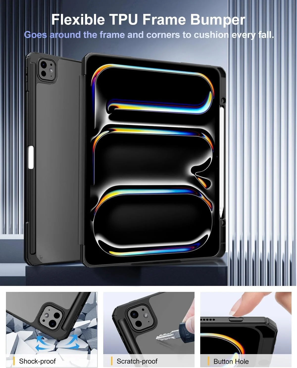 کاور آیپد پرو ۱۳ اینچ (M4) ۲۰۲۴ با جای قلم، کاور محافظ باریک با پایه و پشت شفاف برای تبلت آیپد پرو ۱۳ اینچی، پشتیبانی از حالت بیدار/خواب خودکار، مشکی کاور آیپد پرو ۱۳ اینچ (M4) ۲۰۲۴ با جای قلم، کاور محافظ باریک با پایه و پشت شفاف برای تبلت آیپد پرو ۱۳ اینچی، پشتیبانی از حالت بیدار/خواب خودکار، مشکی