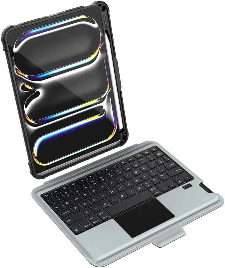 کیبورد و کاور محافظ Nillkin Bumper Combo با نور پس زمینه، طراحی شده برای Apple iPad Pro 11 2024، دارای جای قلم، کاور ضد ضربه، استند و کیبورد جداشدنی - مشکی
