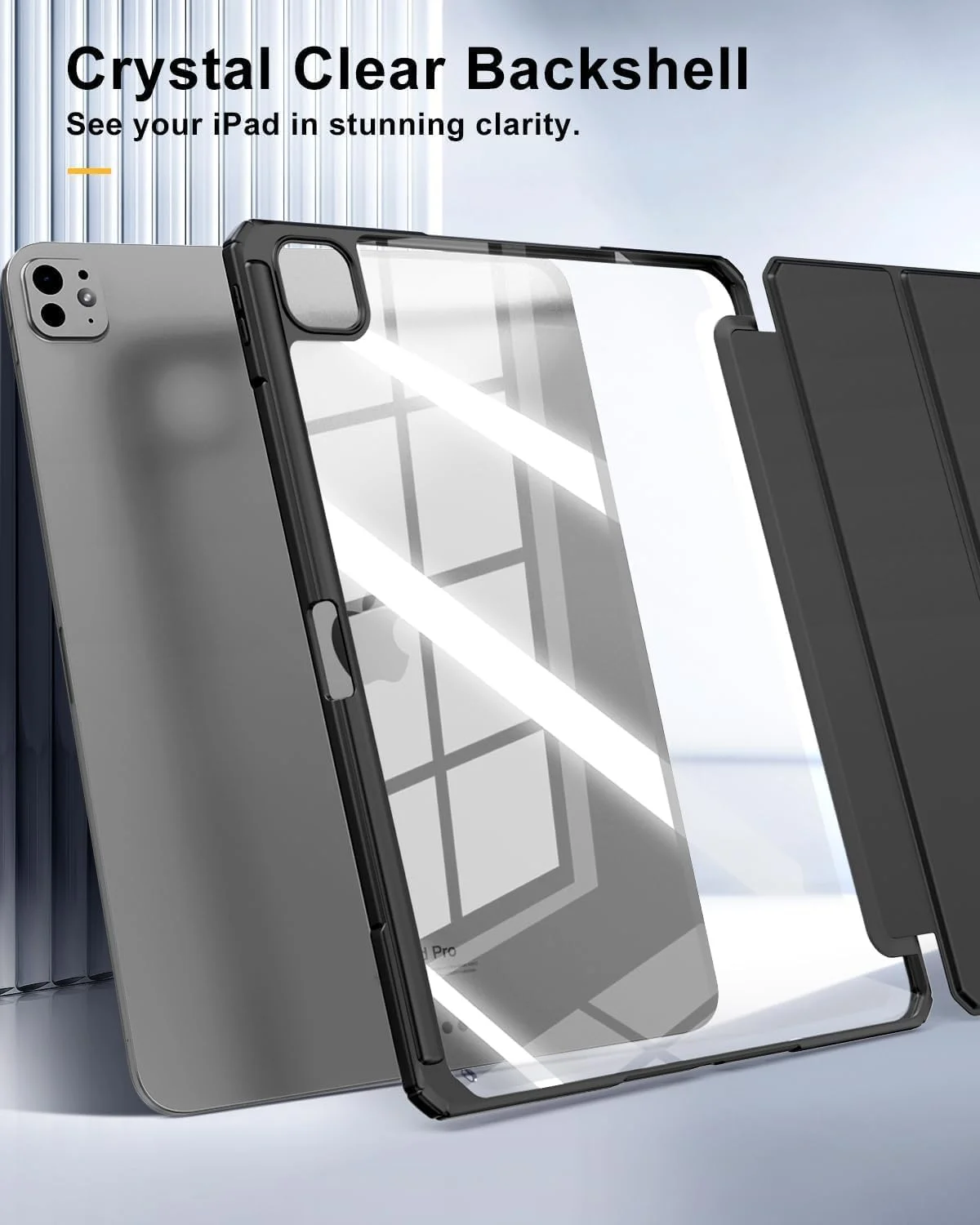 کاور آیپد پرو ۱۳ اینچ (M4) ۲۰۲۴ با جای قلم، کاور محافظ باریک با پایه و پشت شفاف برای تبلت آیپد پرو ۱۳ اینچی، پشتیبانی از حالت بیدار/خواب خودکار، مشکی کاور آیپد پرو ۱۳ اینچ (M4) ۲۰۲۴ با جای قلم، کاور محافظ باریک با پایه و پشت شفاف برای تبلت آیپد پرو ۱۳ اینچی، پشتیبانی از حالت بیدار/خواب خودکار، مشکی