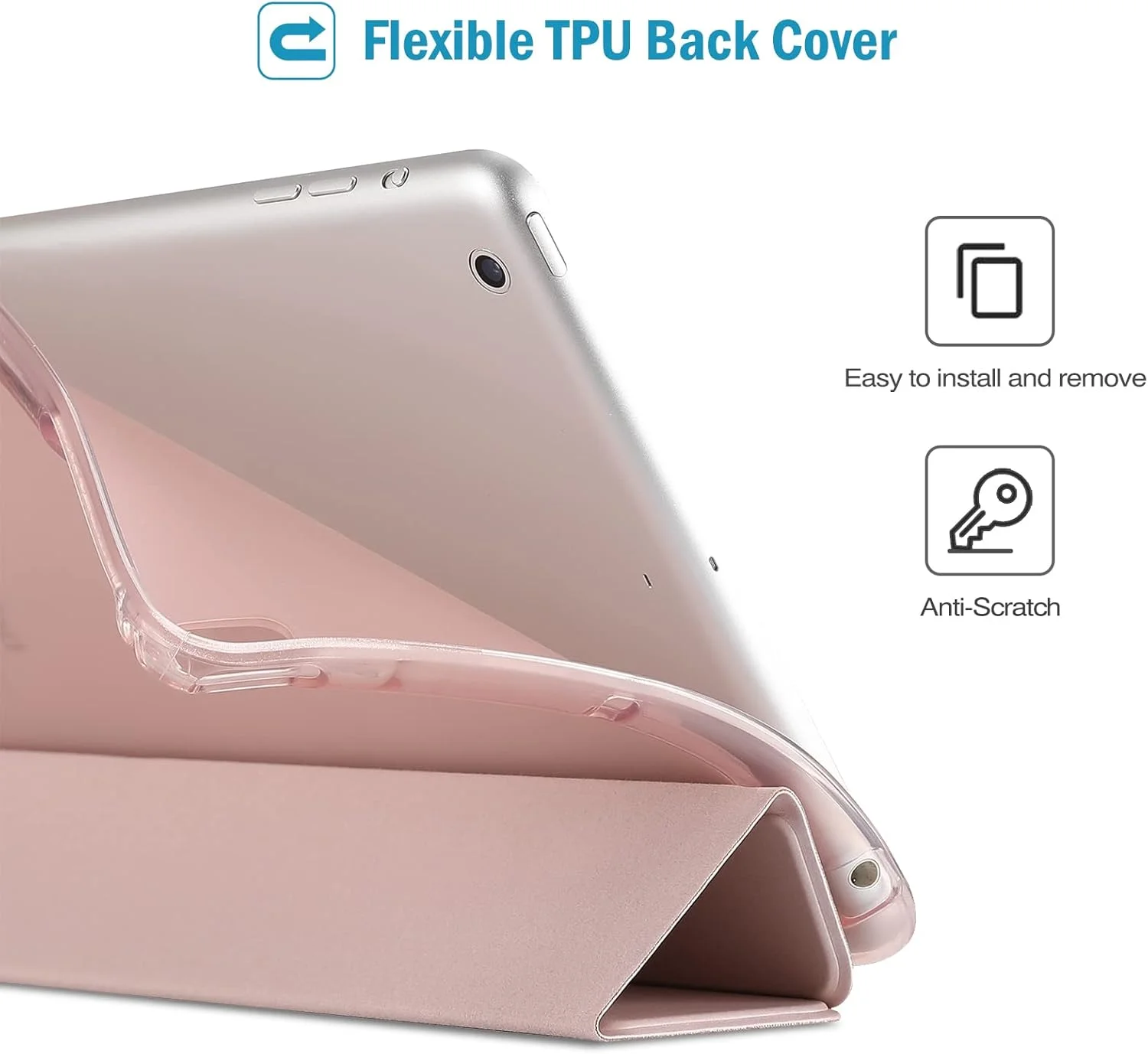 کاور آیپد مینی پروکیس برای آیپد مینی 5 مدل 2019/ 4, 1 2 3 با پوشش پشتی TPU نرم، محافظ باریک، سبک وزن، سه تایی هوشمند و پایه محافظ ثابت 5/4/3/2/1 - صورتی