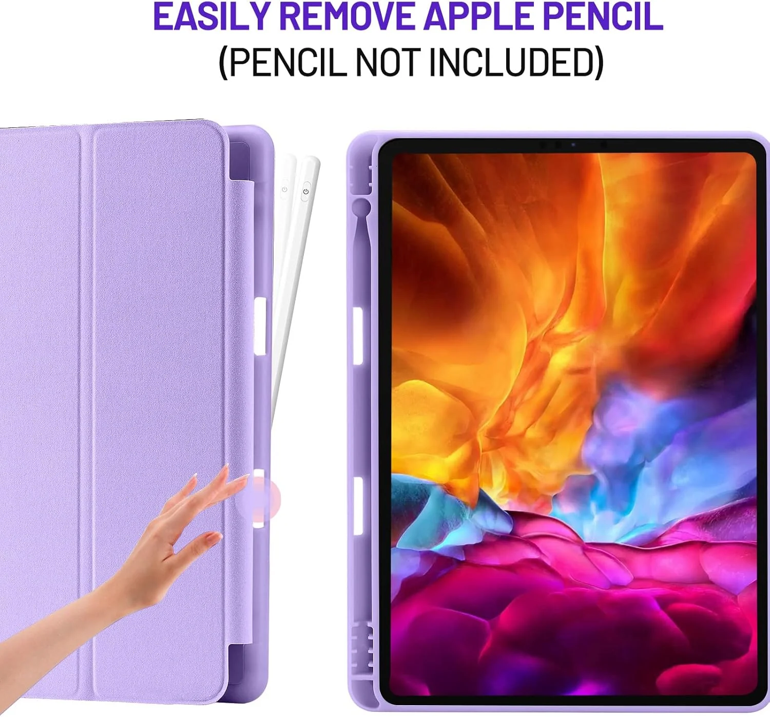 کیف پالکیتسی سازگار با آیپد نسل 9/8/7، چرم PU ممتاز + کیف پشتی TPU نرم با نگهدارنده مداد، حالت خواب/بیدار خودکار، کاور آیپد 10.2 اینچی 2021/2020/2019 (بنفش)