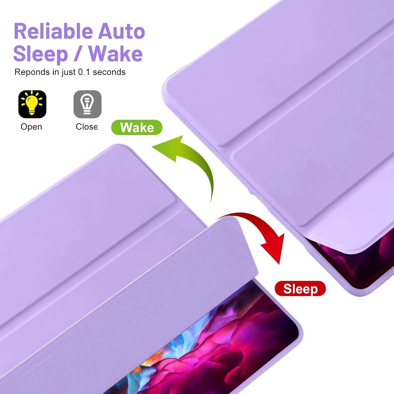 کیف پالکیتسی سازگار با آیپد نسل 9/8/7، چرم PU ممتاز + کیف پشتی TPU نرم با نگهدارنده مداد، حالت خواب/بیدار خودکار، کاور آیپد 10.2 اینچی 2021/2020/2019 (بنفش)